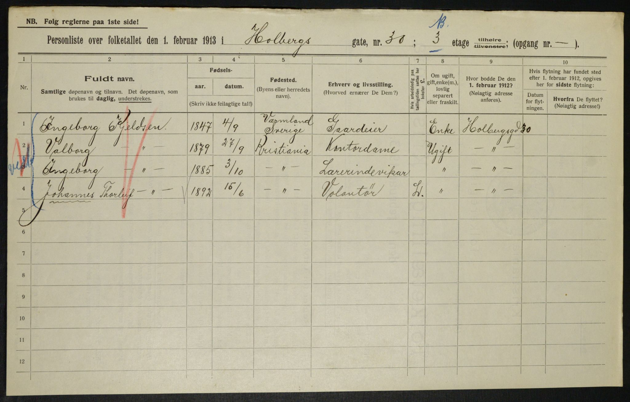 OBA, Kommunal folketelling 1.2.1913 for Kristiania, 1913, s. 40343