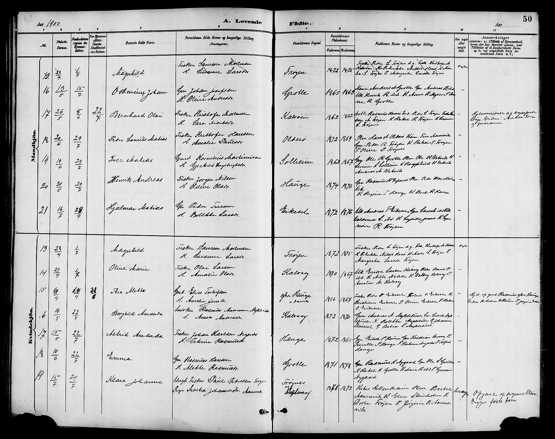 Bremanger sokneprestembete, AV/SAB-A-82201/H/Hab/Haba/L0003: Klokkerbok nr. A 3, 1890-1908, s. 50