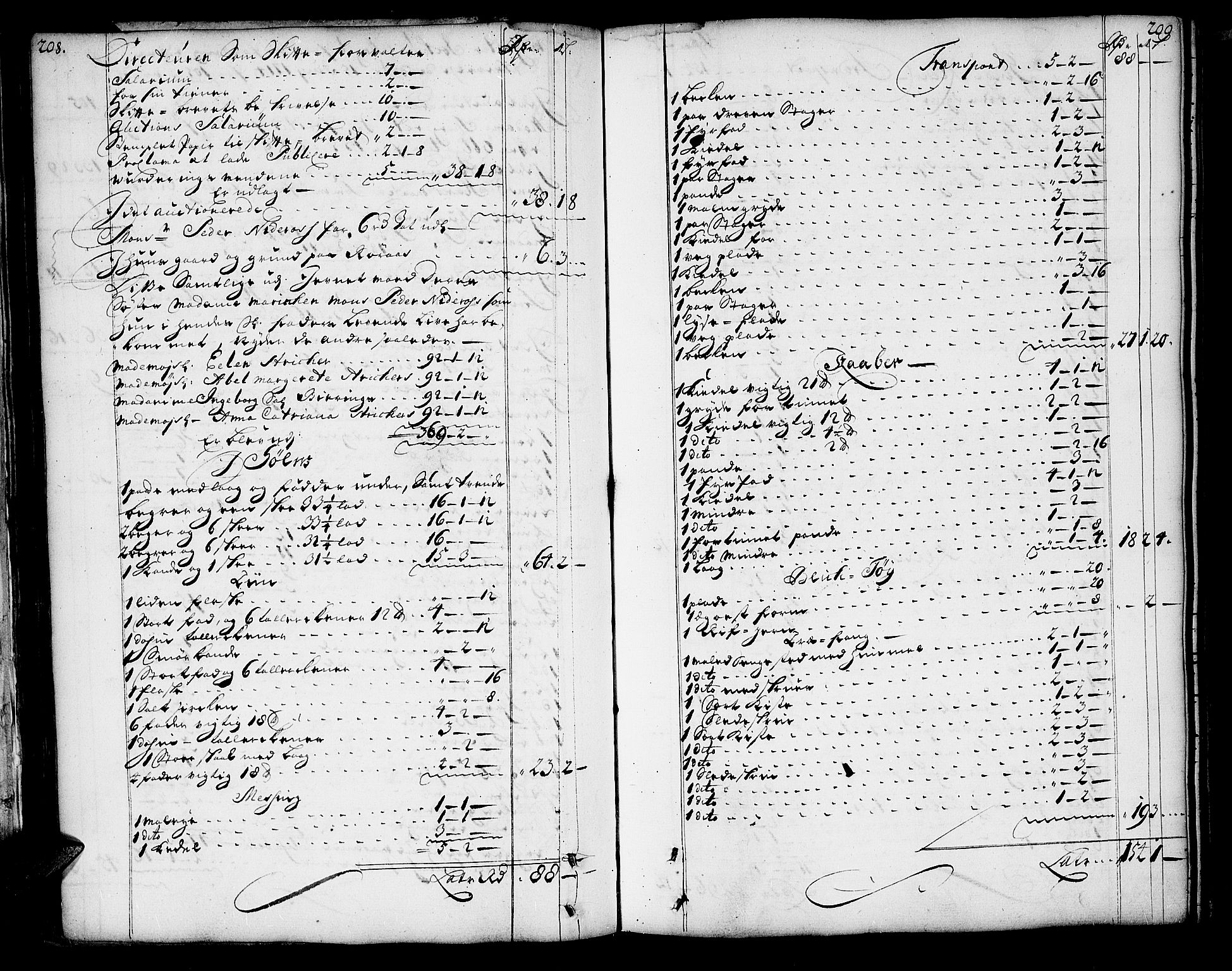 Røros Bergrett, AV/SAT-A-0024/3/3A/L0004: Skifteprotokoll, 1722-1742, s. 208-209