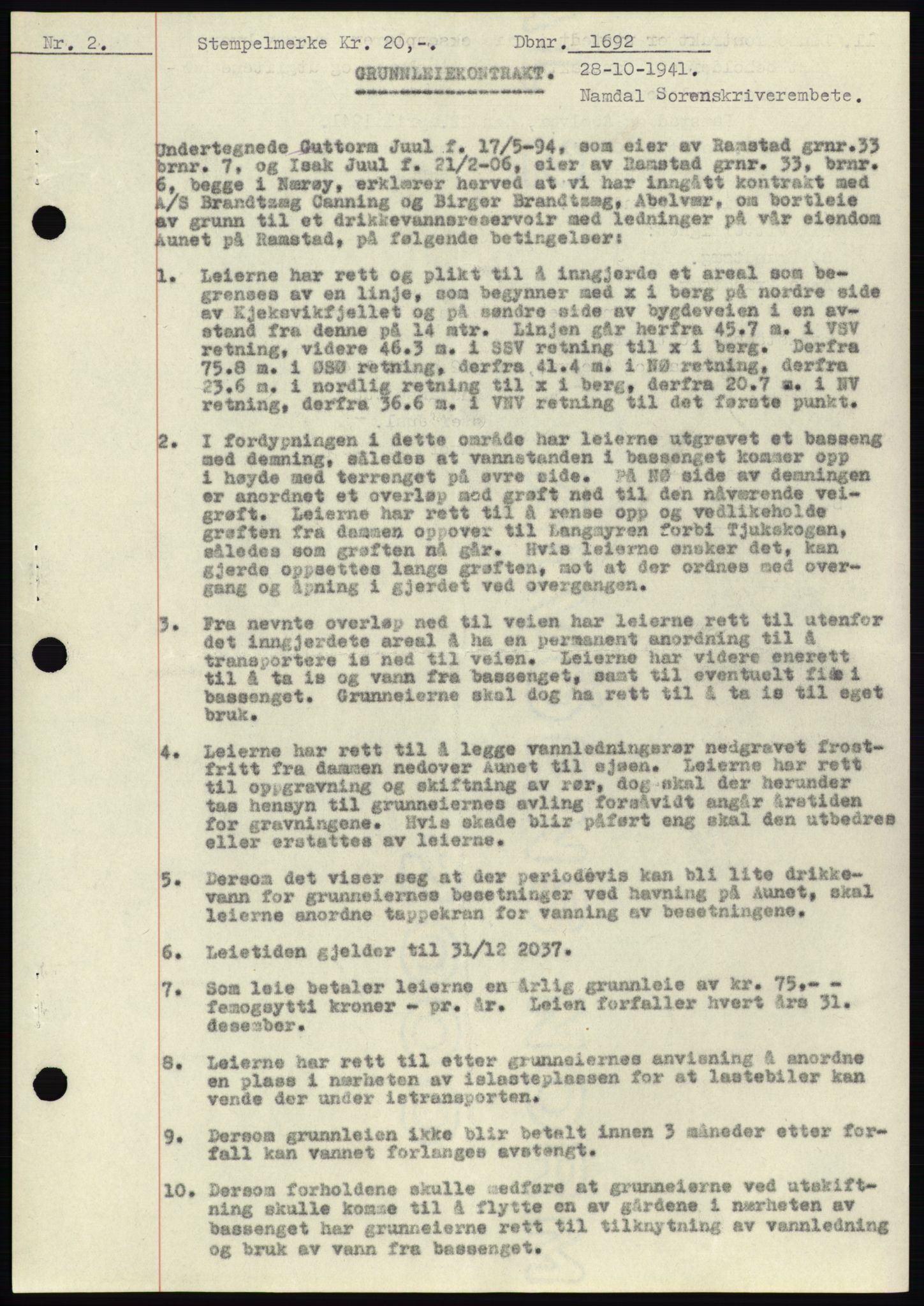 Namdal sorenskriveri, SAT/A-4133/1/2/2C: Pantebok nr. -, 1941-1942, Dagboknr: 1692/1941