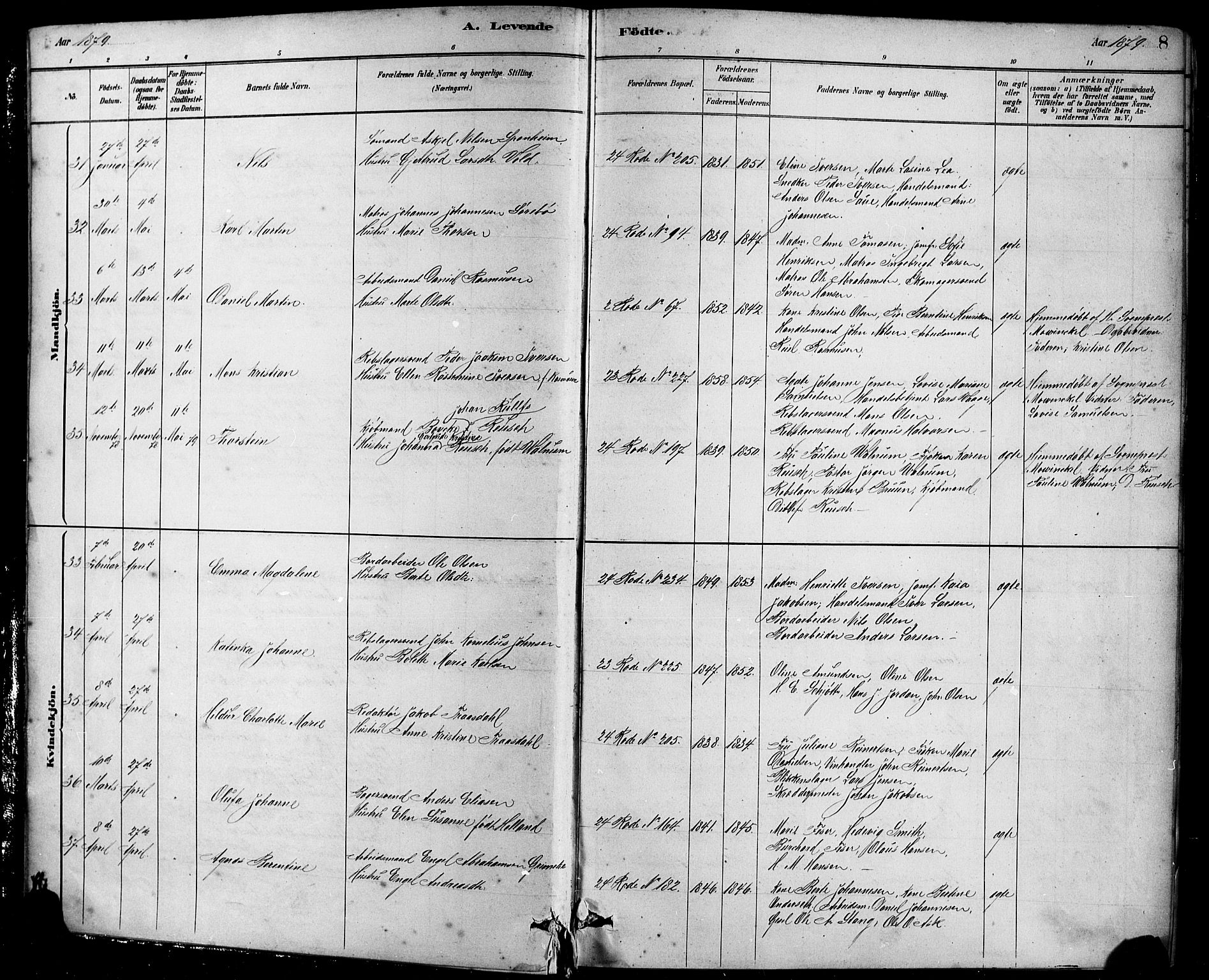 Sandviken Sokneprestembete, AV/SAB-A-77601/H/Hb/L0001: Klokkerbok nr. A 2, 1879-1892, s. 8