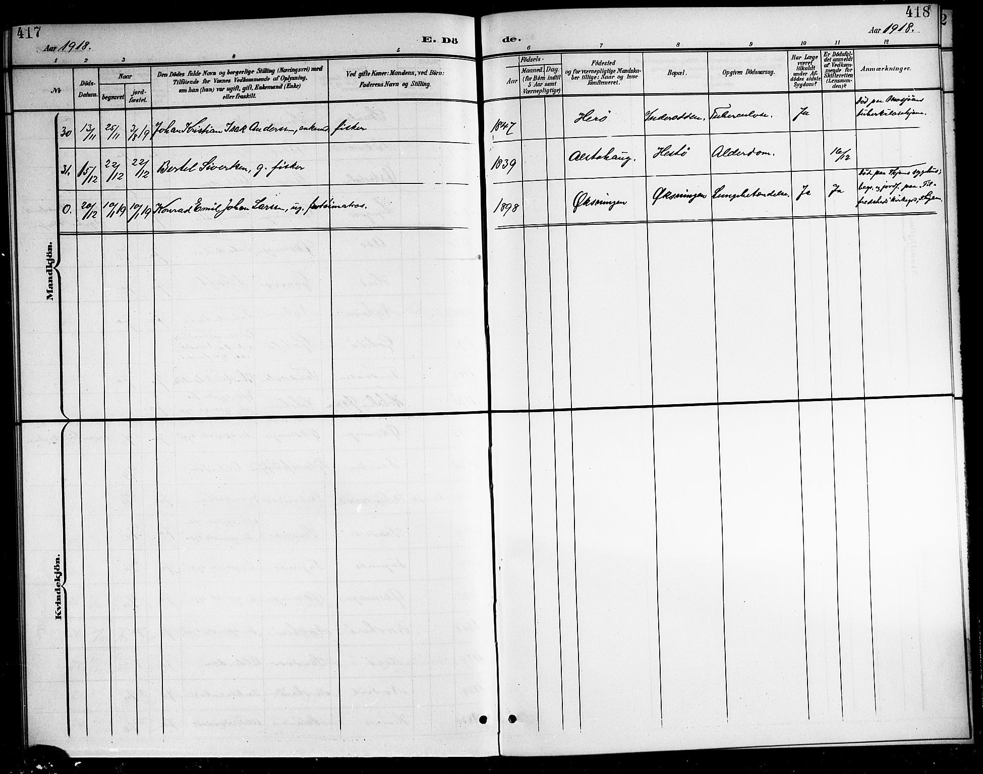 Ministerialprotokoller, klokkerbøker og fødselsregistre - Nordland, AV/SAT-A-1459/834/L0516: Klokkerbok nr. 834C06, 1902-1918, s. 417-418