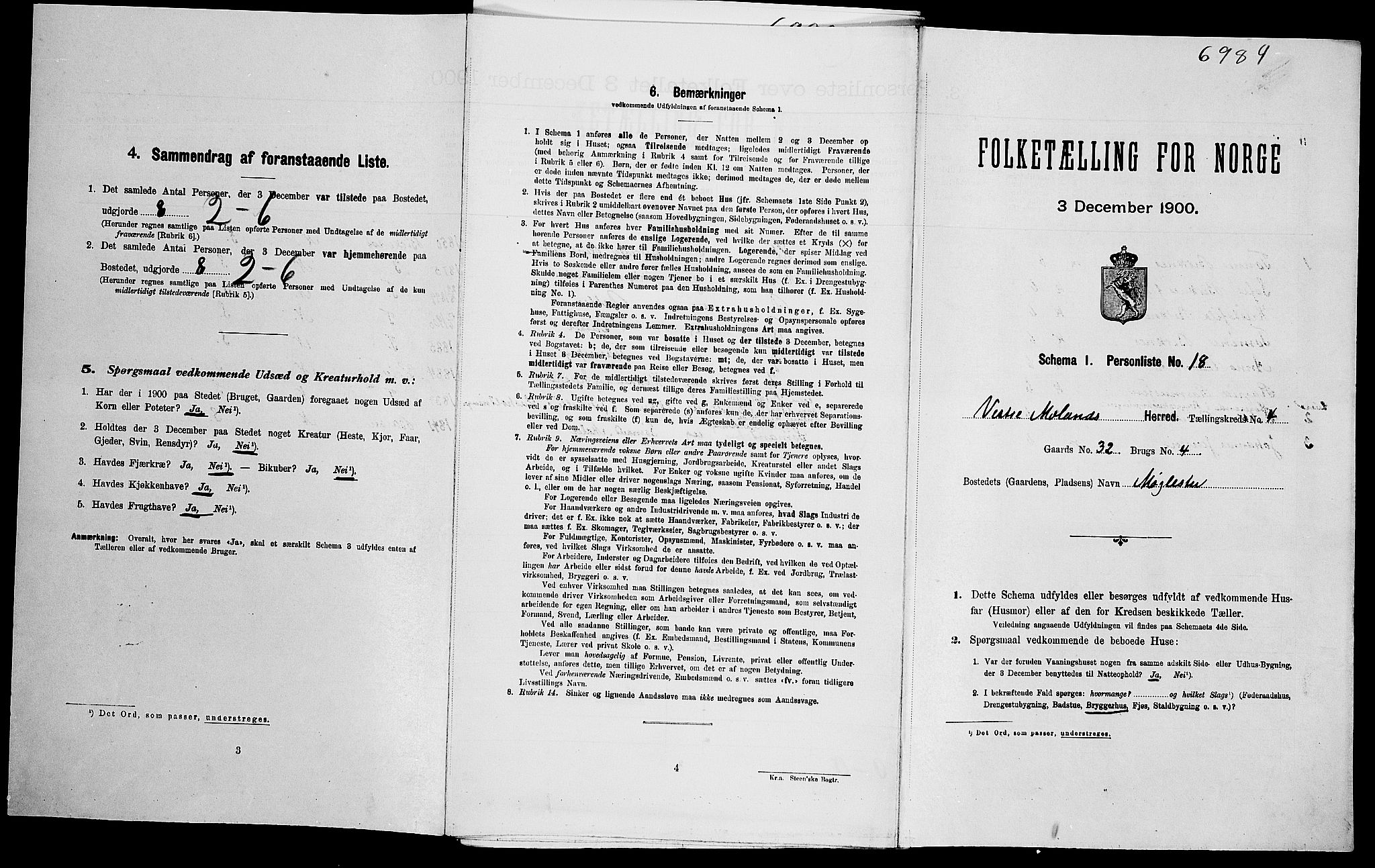 SAK, Folketelling 1900 for 0926 Vestre Moland herred, 1900, s. 439