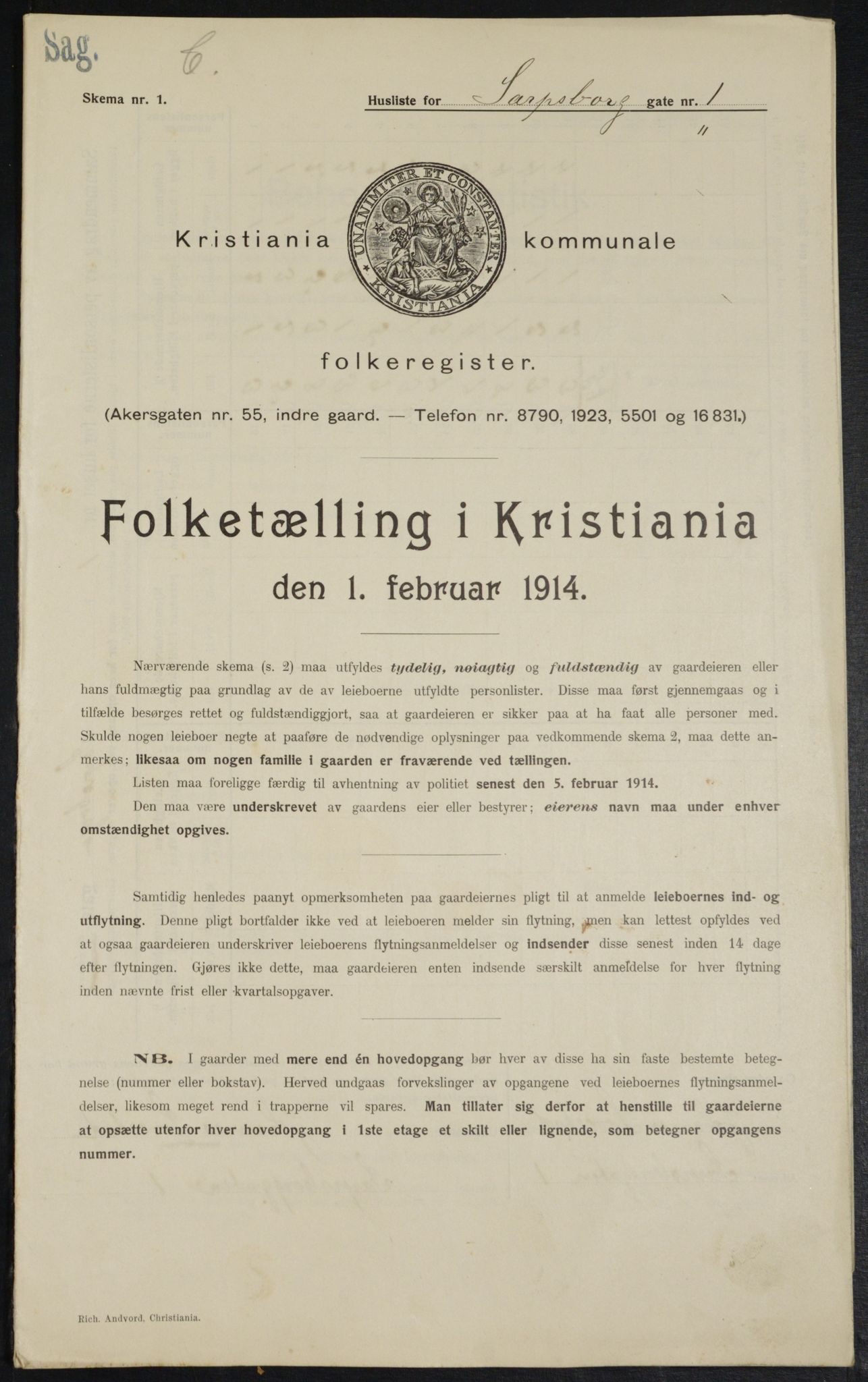 OBA, Kommunal folketelling 1.2.1914 for Kristiania, 1914, s. 88924
