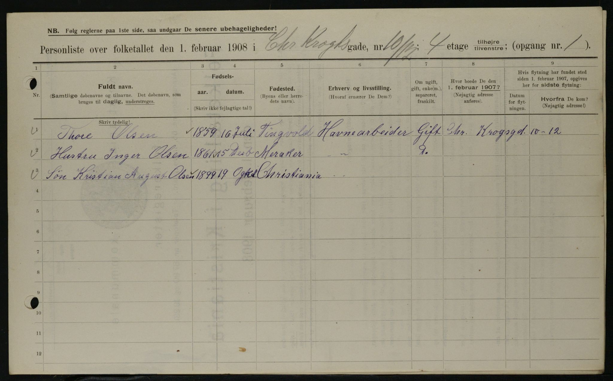 OBA, Kommunal folketelling 1.2.1908 for Kristiania kjøpstad, 1908, s. 11100