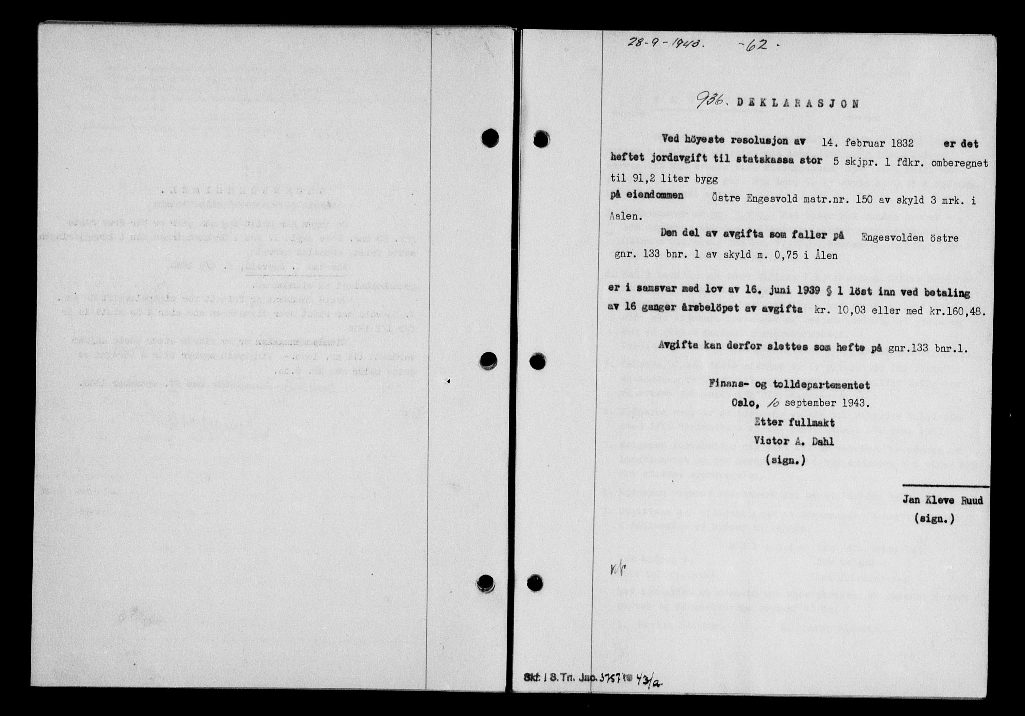 Gauldal sorenskriveri, SAT/A-0014/1/2/2C/L0057: Pantebok nr. 62, 1943-1944, Dagboknr: 936/1943