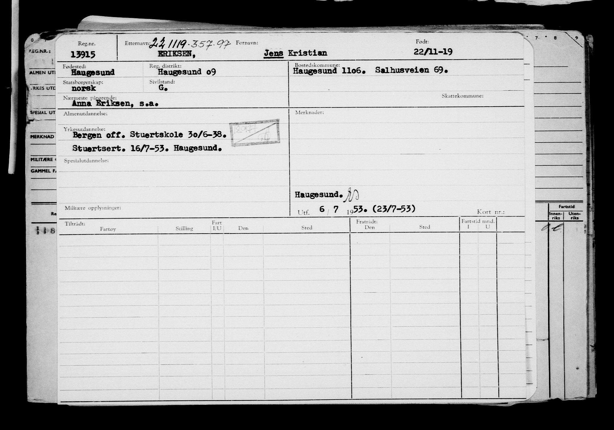 Direktoratet for sjømenn, AV/RA-S-3545/G/Gb/L0174: Hovedkort, 1919, s. 57