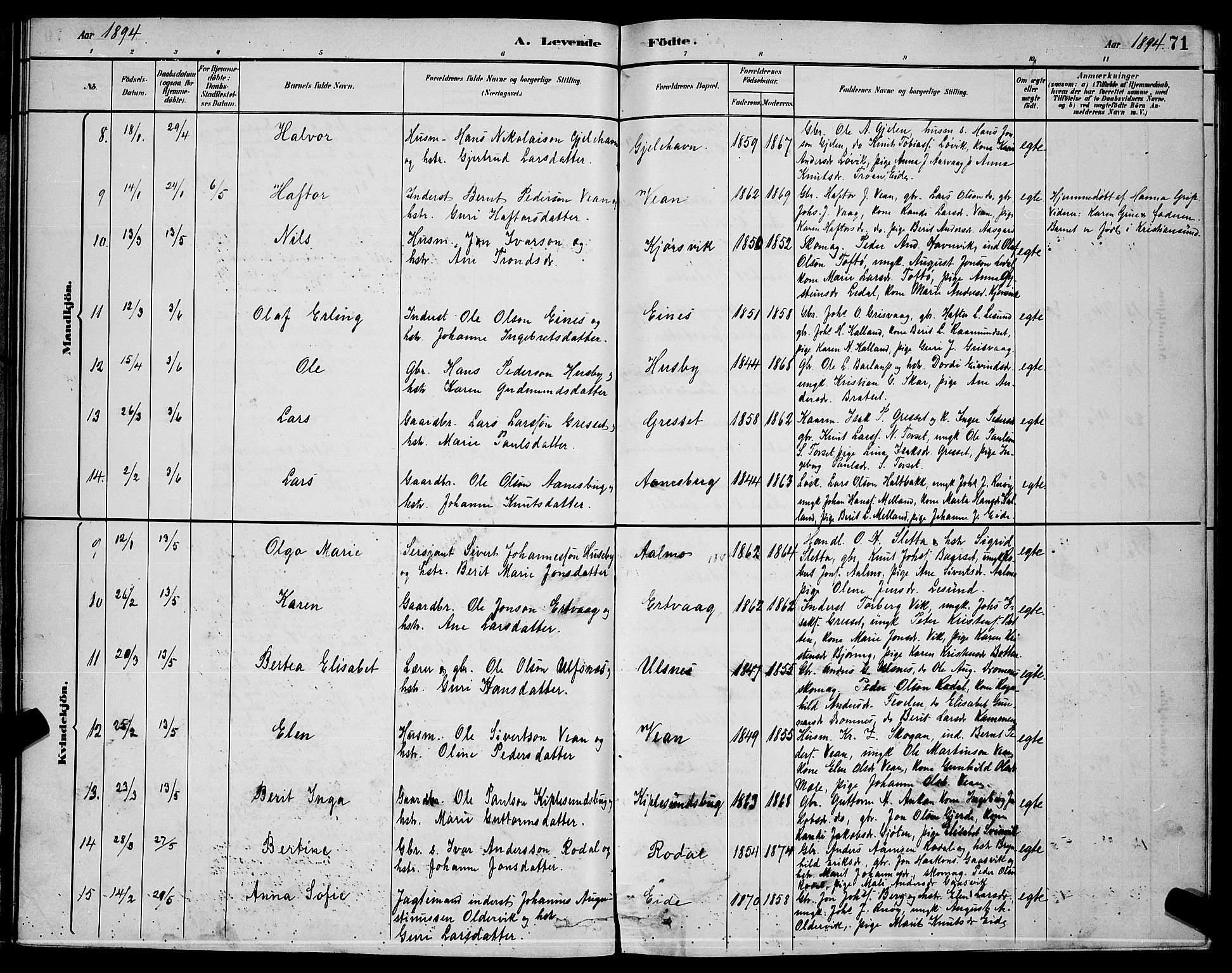 Ministerialprotokoller, klokkerbøker og fødselsregistre - Møre og Romsdal, AV/SAT-A-1454/578/L0909: Klokkerbok nr. 578C02, 1882-1900, s. 71