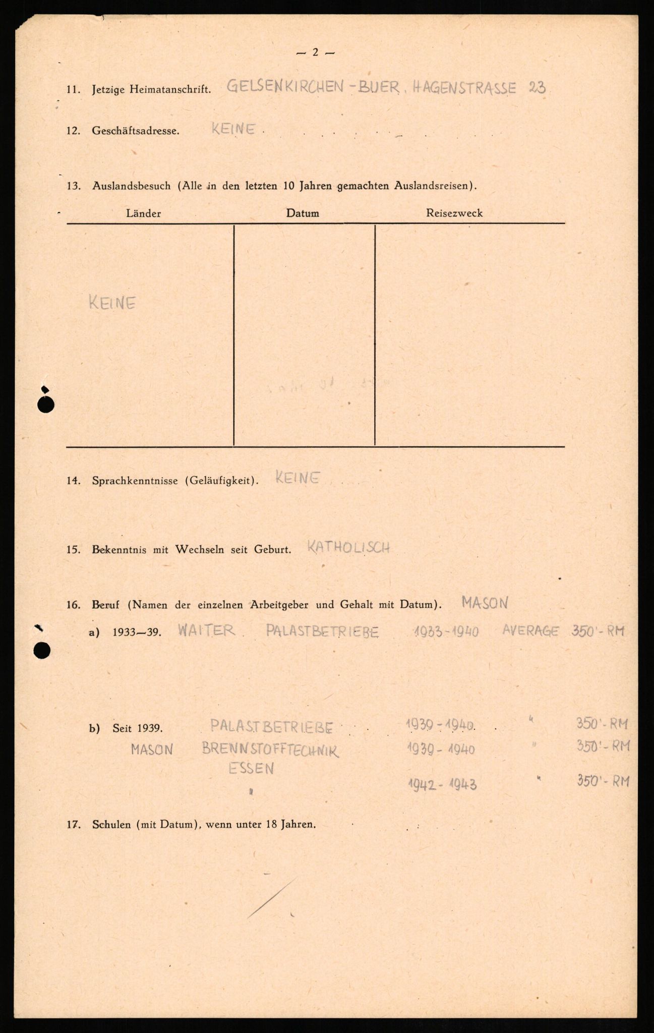 Forsvaret, Forsvarets overkommando II, AV/RA-RAFA-3915/D/Db/L0013: CI Questionaires. Tyske okkupasjonsstyrker i Norge. Tyskere., 1945-1946, s. 64