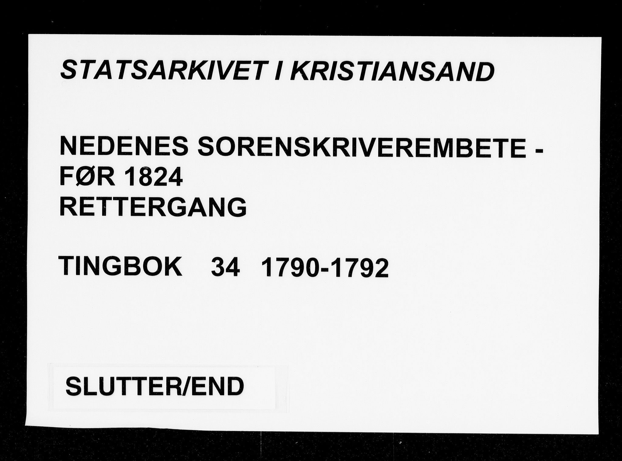 Nedenes sorenskriveri før 1824, AV/SAK-1221-0007/F/Fa/L0039: Tingbok med register nr 34, 1790-1792