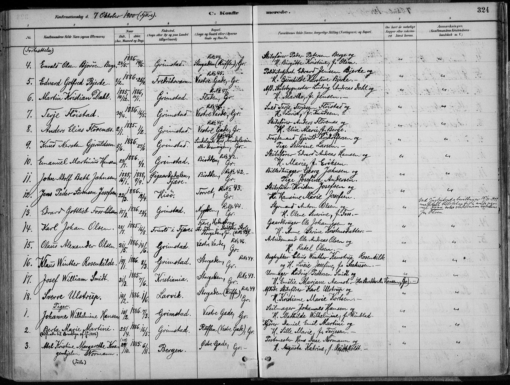 Grimstad sokneprestkontor, AV/SAK-1111-0017/F/Fa/L0003: Ministerialbok nr. A 2, 1882-1912, s. 324