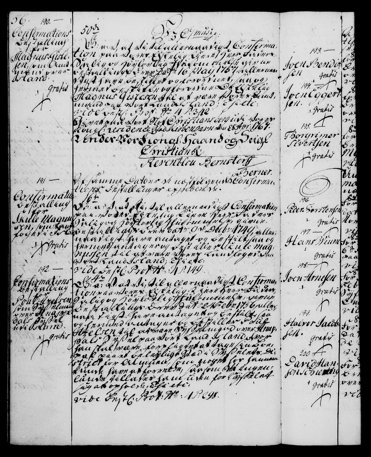 Rentekammeret, Kammerkanselliet, AV/RA-EA-3111/G/Gg/Ggg/L0003: Norsk konfirmasjonsbestallingsprotokoll med register (merket RK 53.33), 1766-1772, s. 56