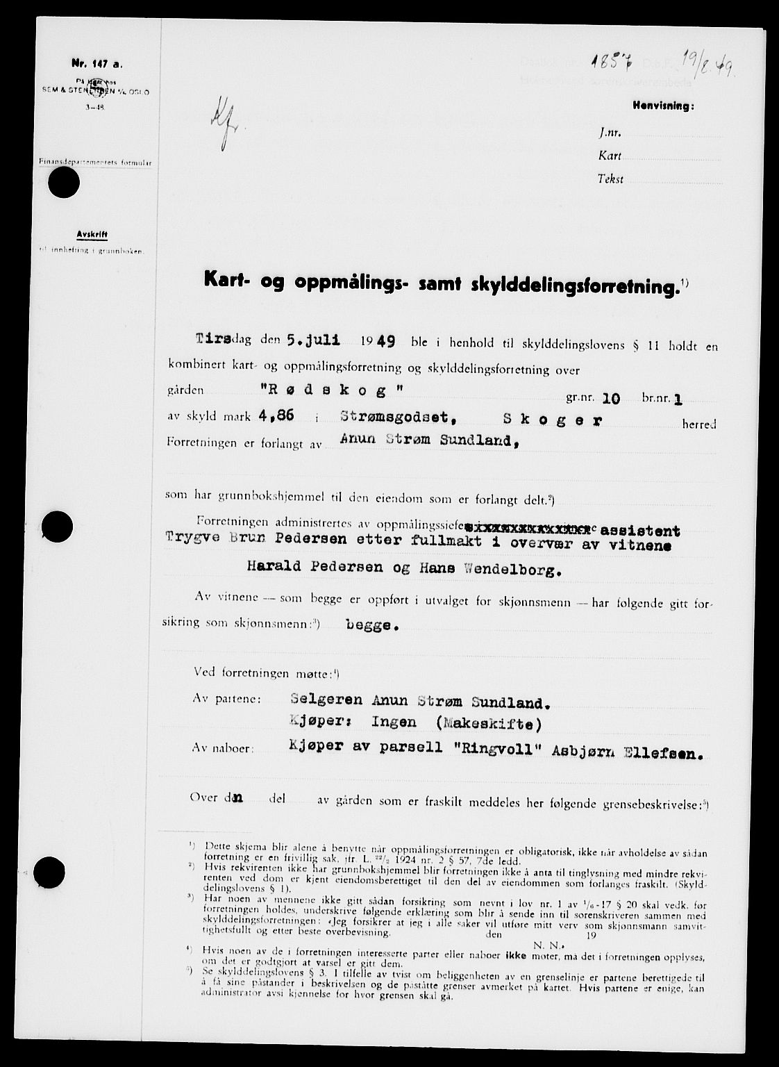 Holmestrand sorenskriveri, SAKO/A-67/G/Ga/Gaa/L0067: Pantebok nr. A-67, 1949-1949, Dagboknr: 1857/1949
