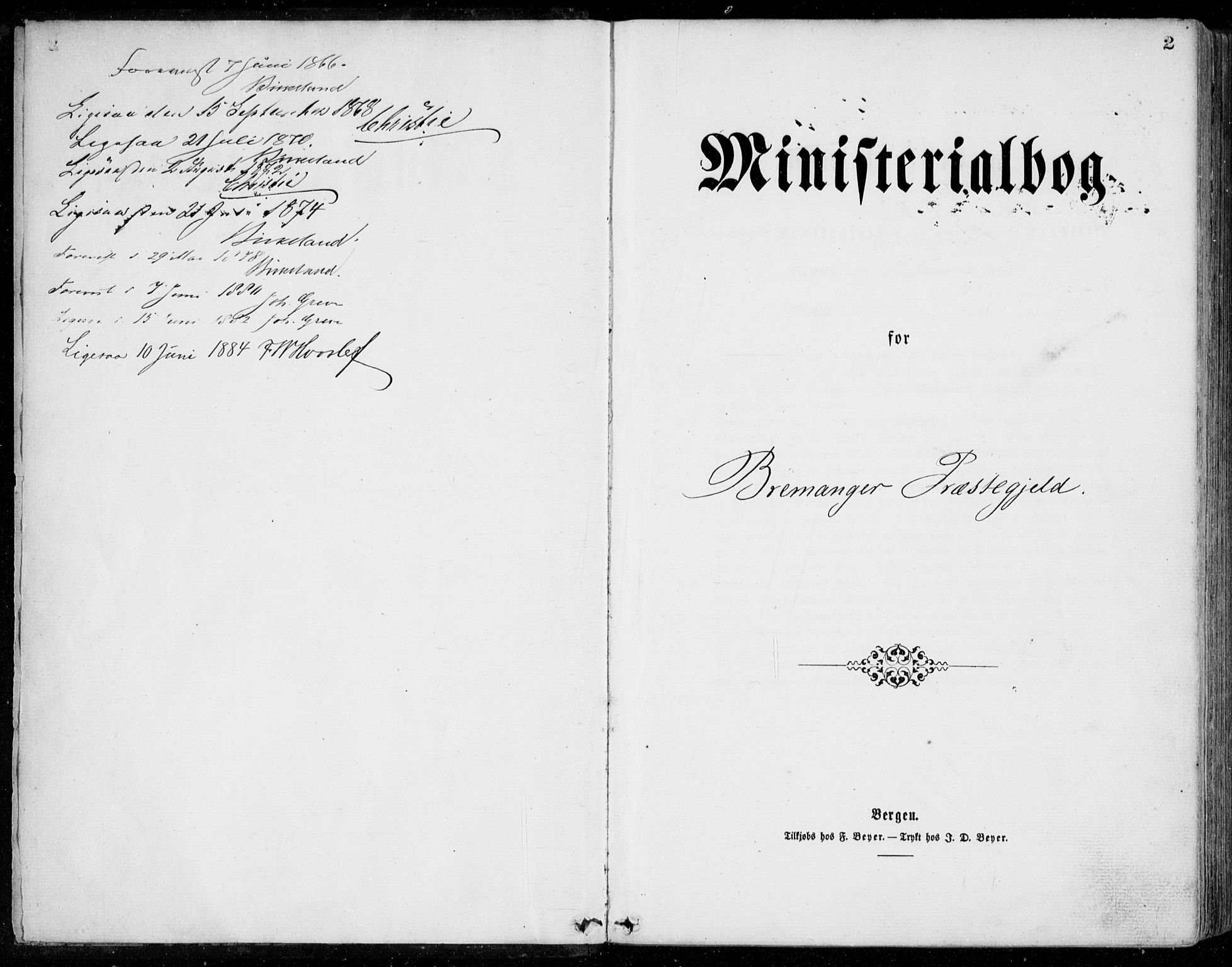 Bremanger sokneprestembete, SAB/A-82201/H/Haa/Haaa/L0001: Ministerialbok nr. A  1, 1864-1883, s. 2