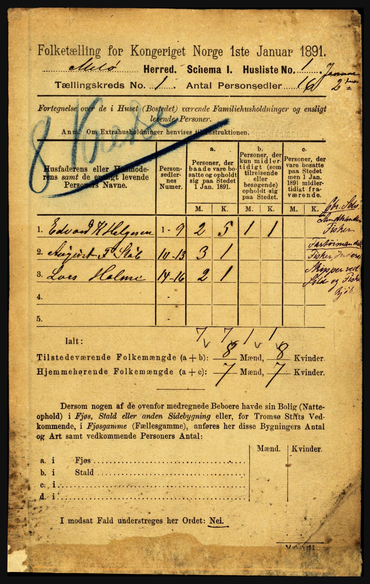 RA, Folketelling 1891 for 1837 Meløy herred, 1891, s. 25