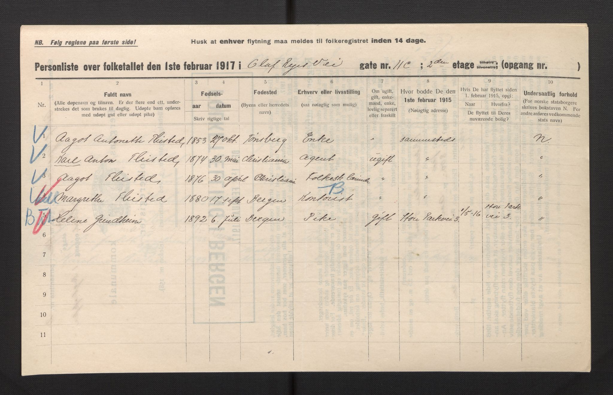 SAB, Kommunal folketelling 1917 for Bergen kjøpstad, 1917, s. 29011