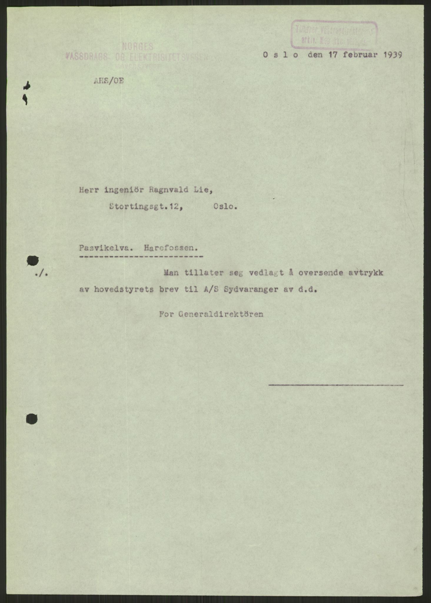 Vassdragsdirektoratet/avdelingen, AV/RA-S-6242/F/Fa/L0536: Pasvikelva, 1920-1971, s. 719