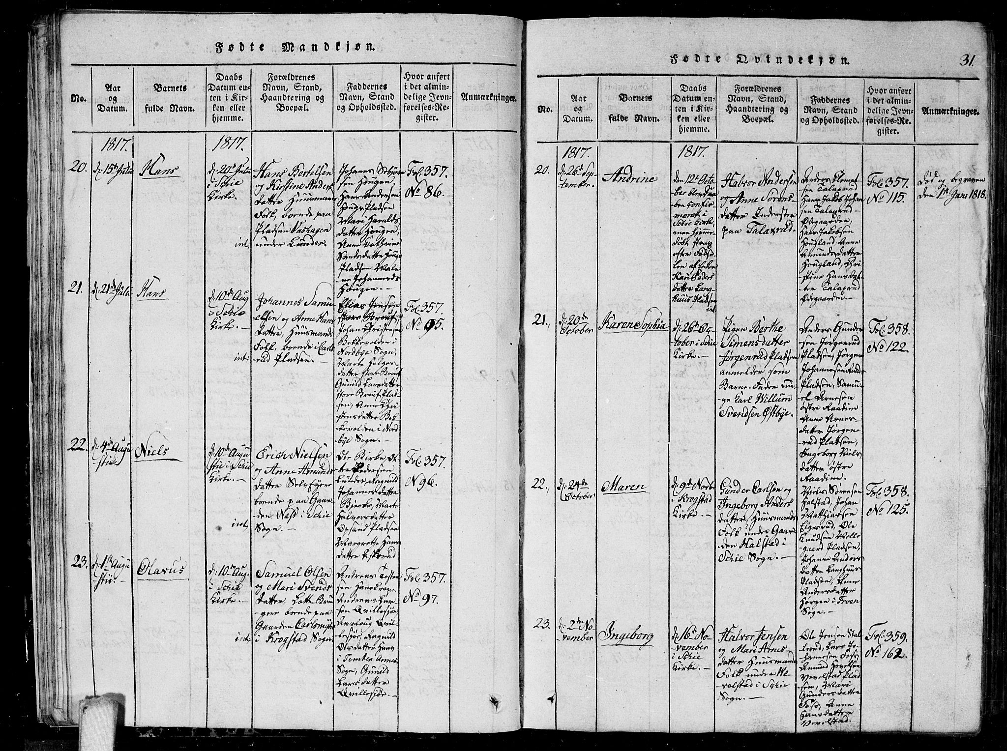 Kråkstad prestekontor Kirkebøker, AV/SAO-A-10125a/G/Ga/L0001: Klokkerbok nr. I 1, 1813-1824, s. 31
