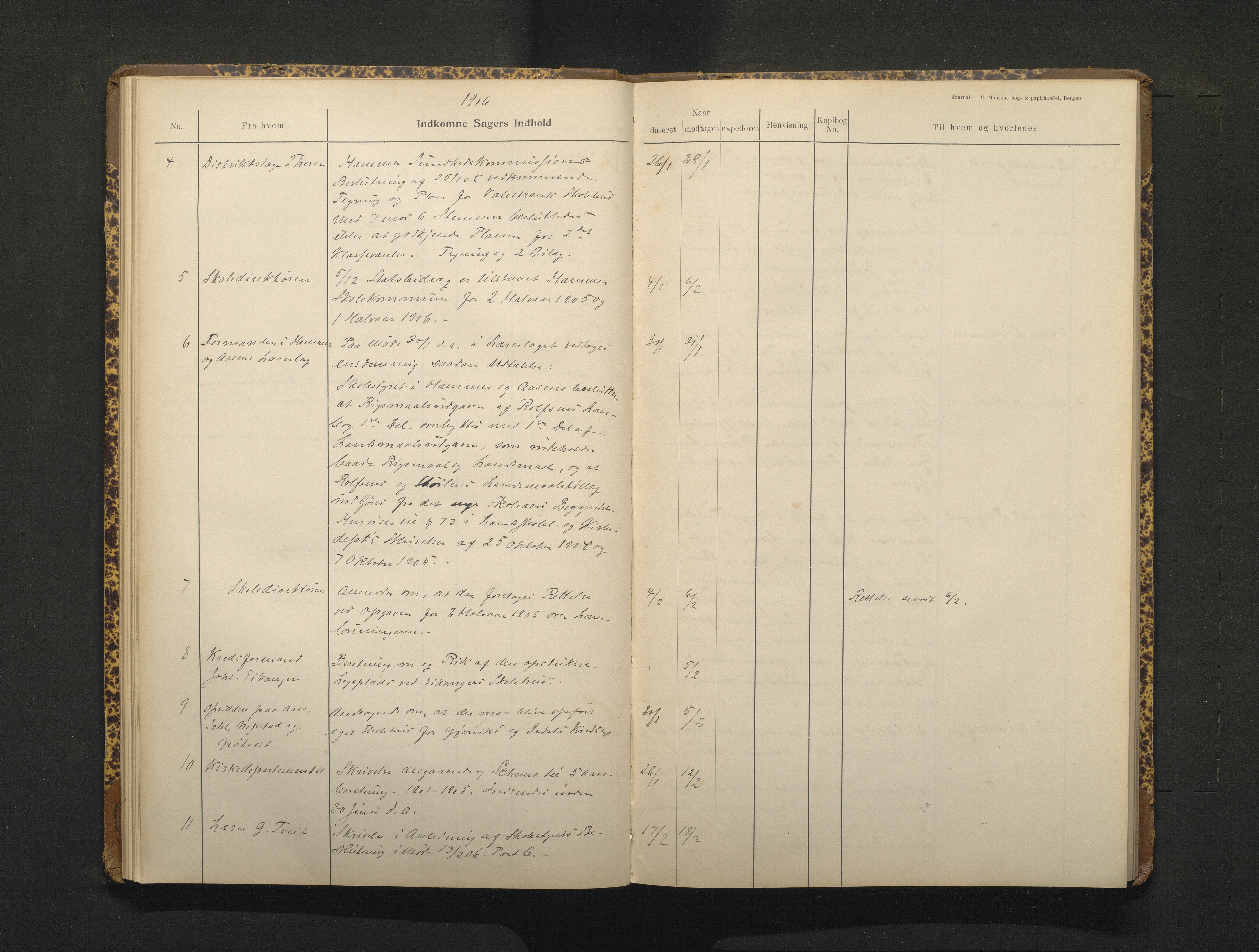Hamre kommune. Skulestyret, IKAH/1254-211/C/Ca/L0003: Postjournal for Hamre skulestyre, 1901-1916