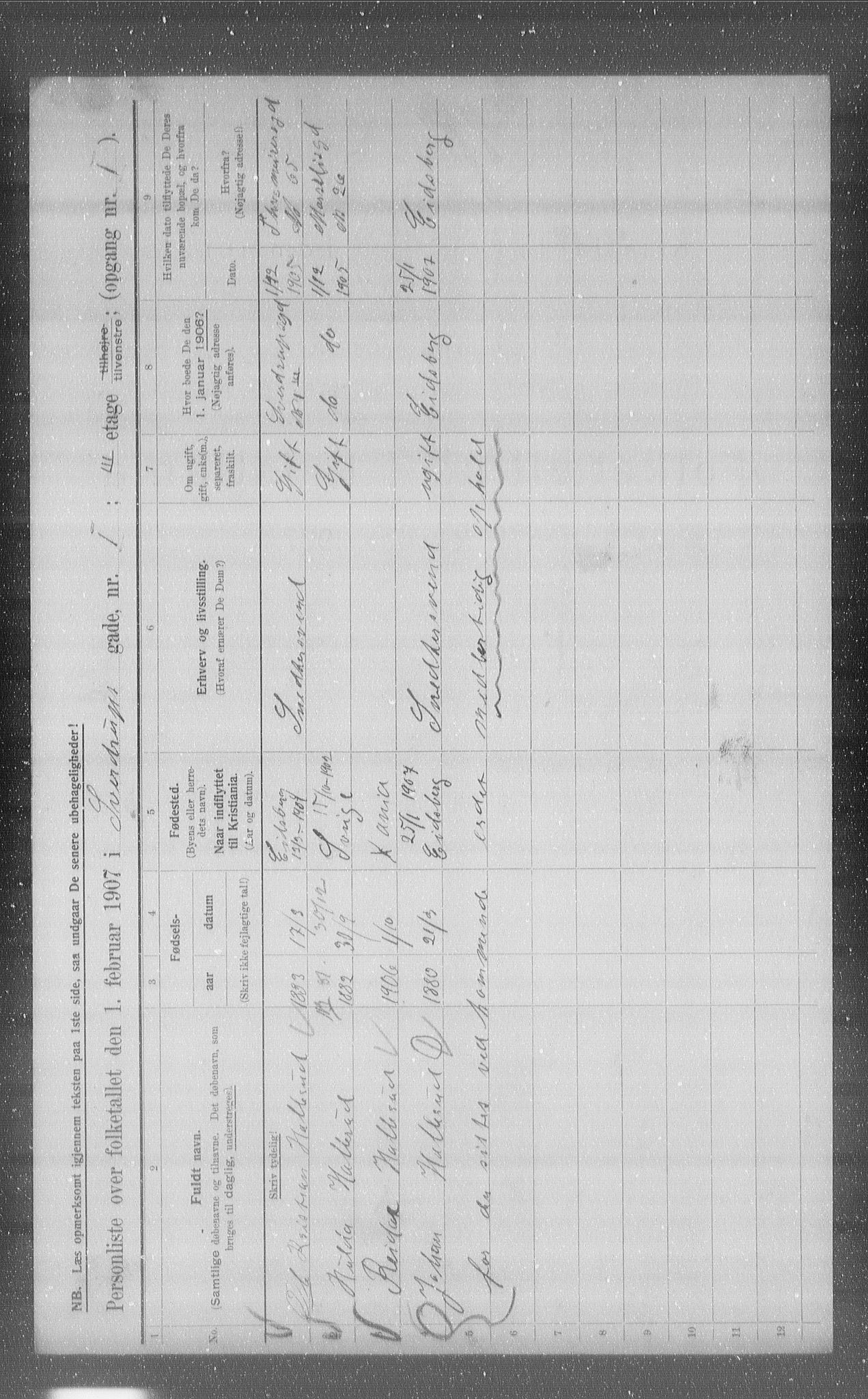 OBA, Kommunal folketelling 1.2.1907 for Kristiania kjøpstad, 1907, s. 53390