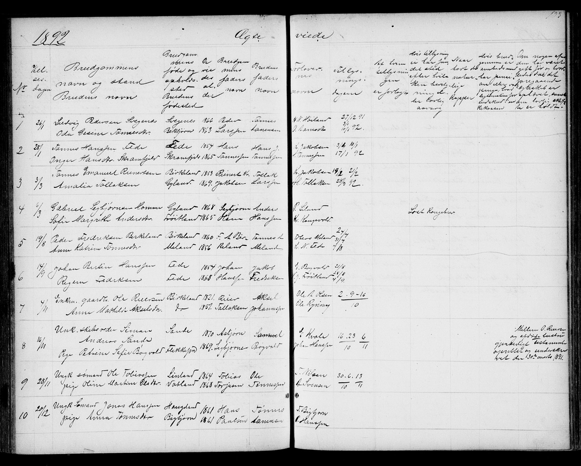 Kvinesdal sokneprestkontor, AV/SAK-1111-0026/F/Fb/Fba/L0003: Klokkerbok nr. B 3, 1858-1893, s. 193