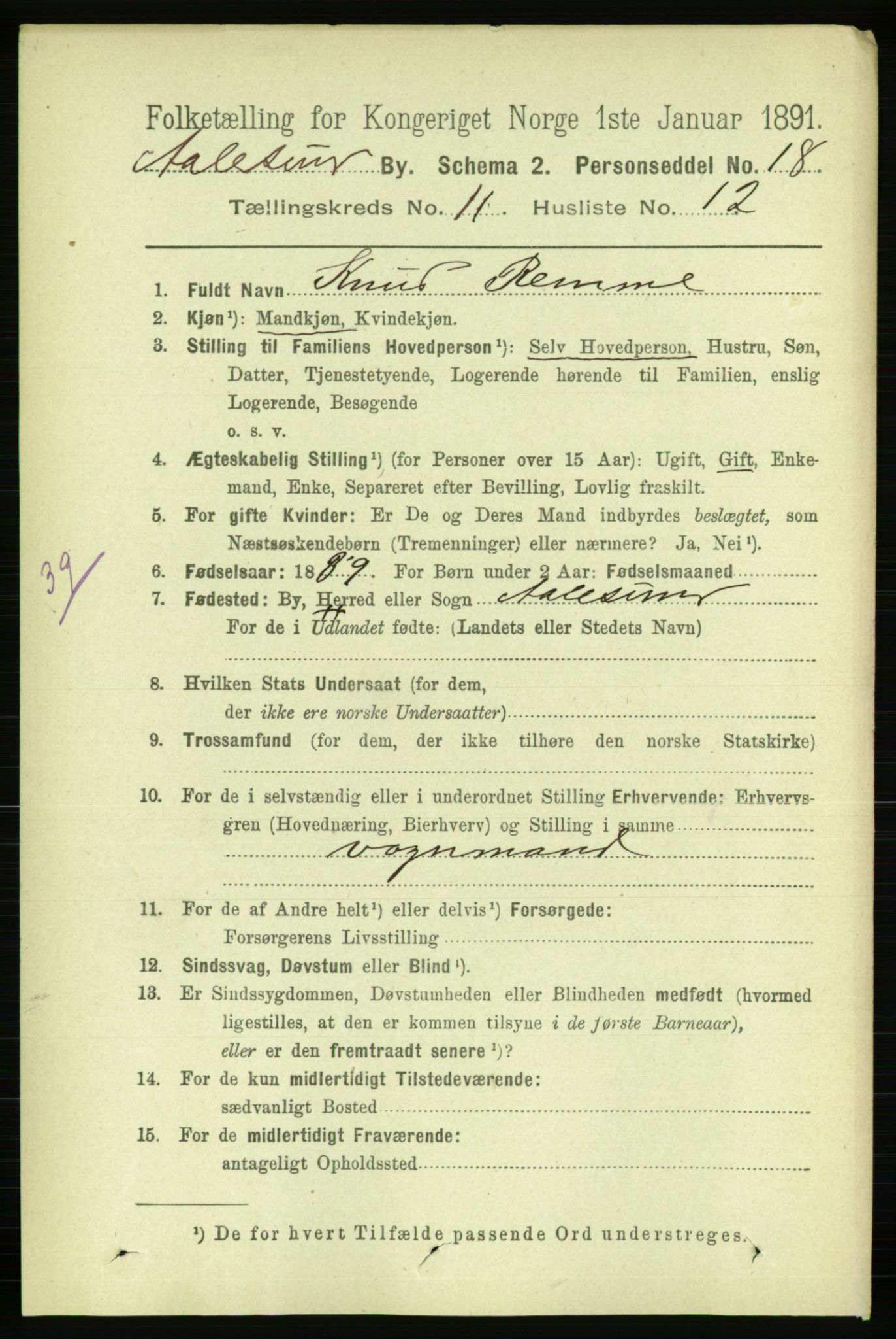RA, Folketelling 1891 for 1501 Ålesund kjøpstad, 1891, s. 7132