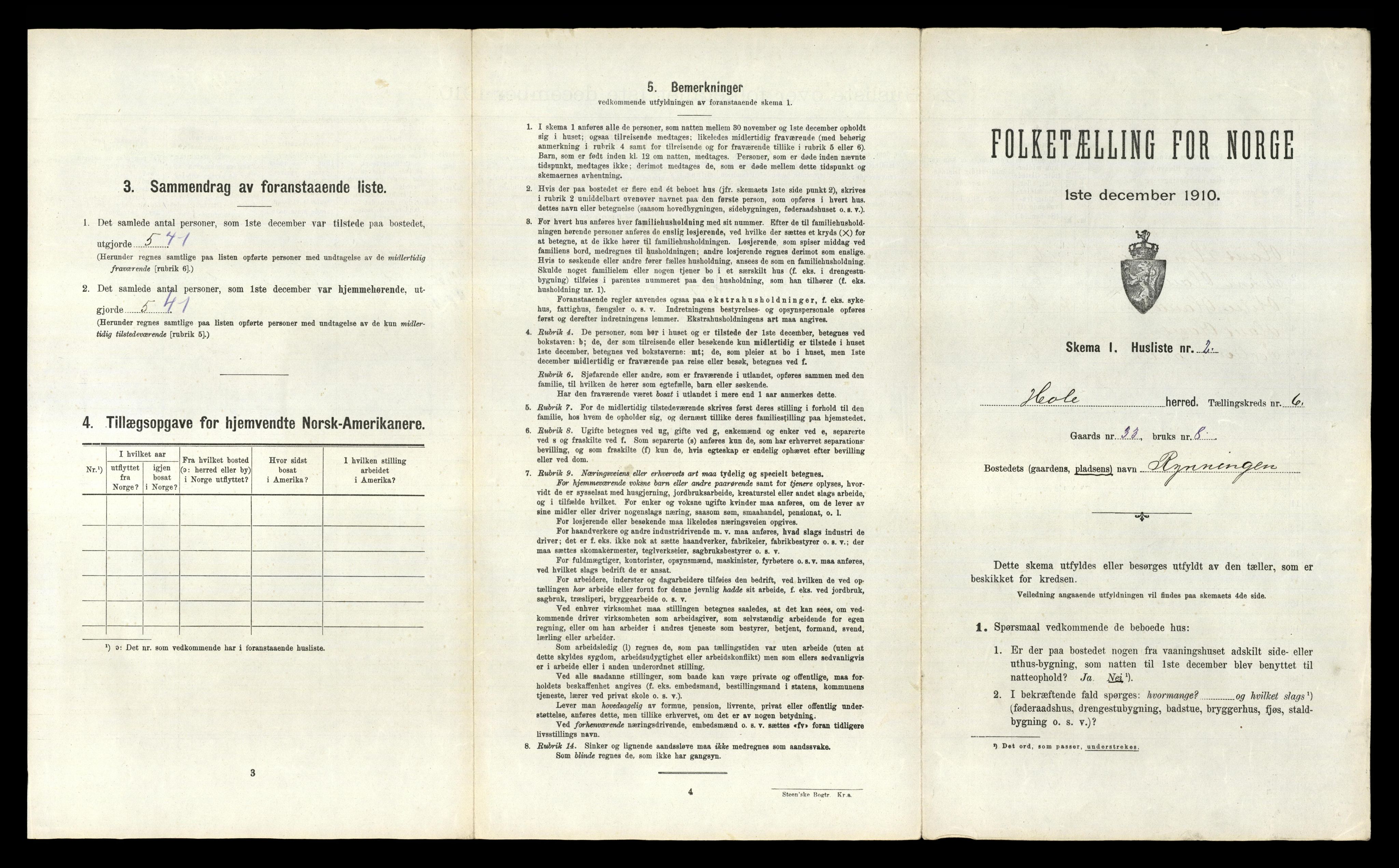 RA, Folketelling 1910 for 0612 Hole herred, 1910, s. 808