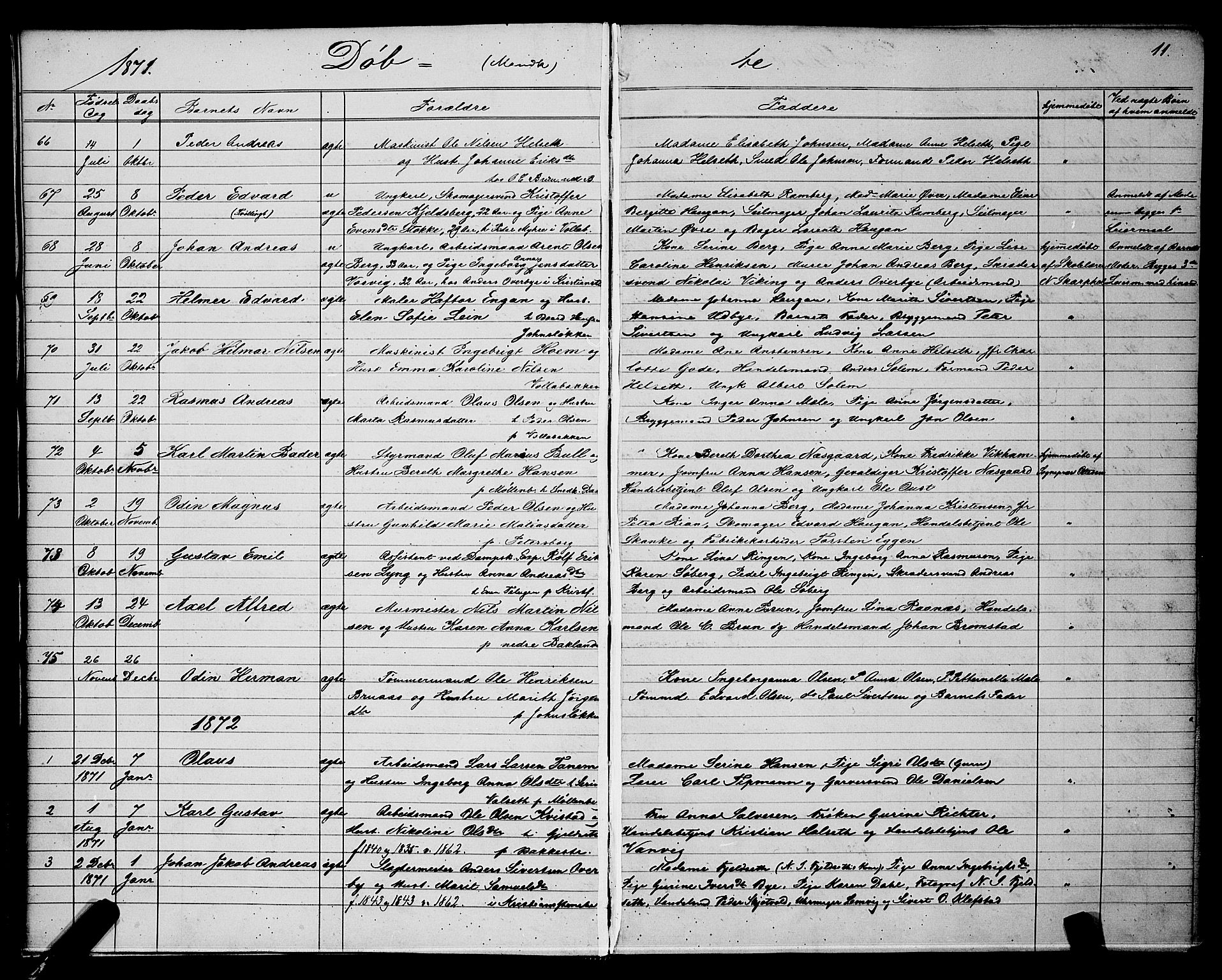 Ministerialprotokoller, klokkerbøker og fødselsregistre - Sør-Trøndelag, AV/SAT-A-1456/604/L0220: Klokkerbok nr. 604C03, 1870-1885, s. 11