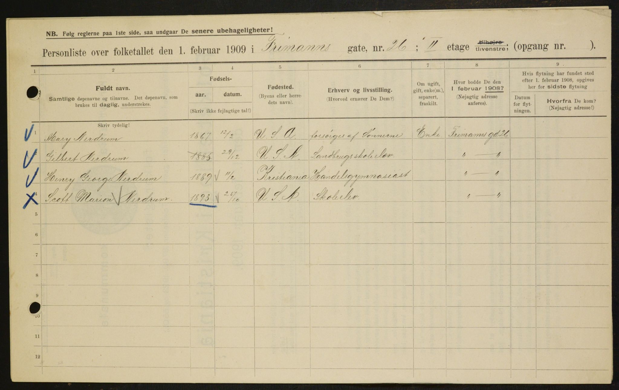 OBA, Kommunal folketelling 1.2.1909 for Kristiania kjøpstad, 1909, s. 24579