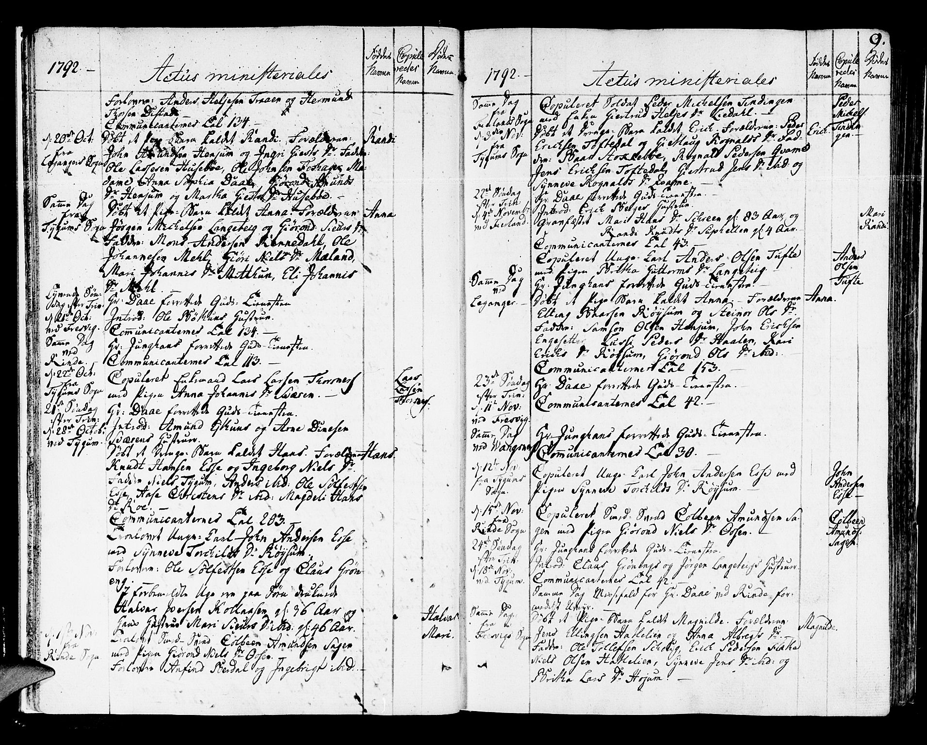 Leikanger sokneprestembete, AV/SAB-A-81001/H/Haa/Haaa/L0005: Ministerialbok nr. A 5, 1792-1809, s. 9