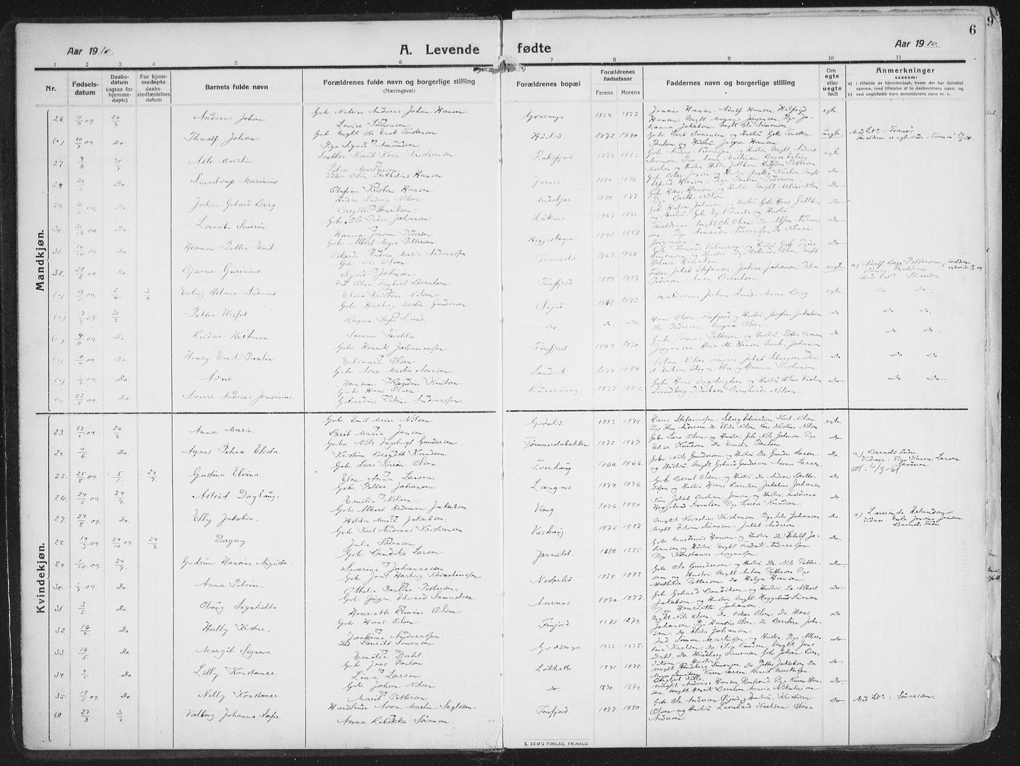 Lenvik sokneprestembete, SATØ/S-1310/H/Ha/Haa/L0016kirke: Ministerialbok nr. 16, 1910-1924, s. 6