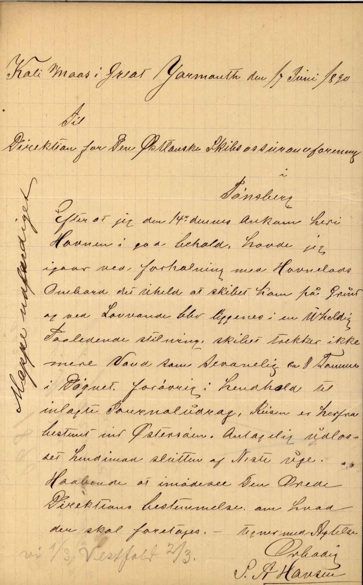 Pa 63 - Østlandske skibsassuranceforening, VEMU/A-1079/G/Ga/L0026/0005: Havaridokumenter / Kalliope, Kali, Maas, Favour, Lindesnæs, 1890, s. 38