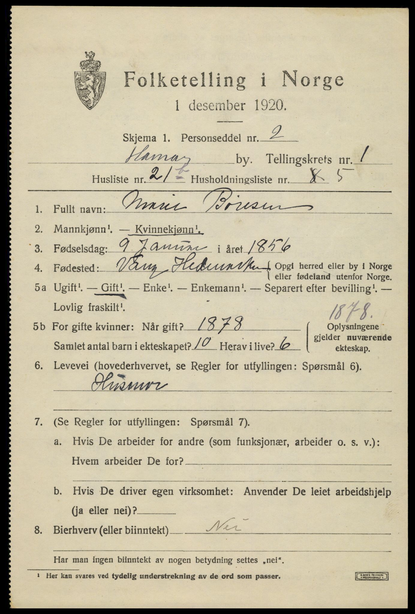 SAH, Folketelling 1920 for 0401 Hamar kjøpstad, 1920, s. 4667