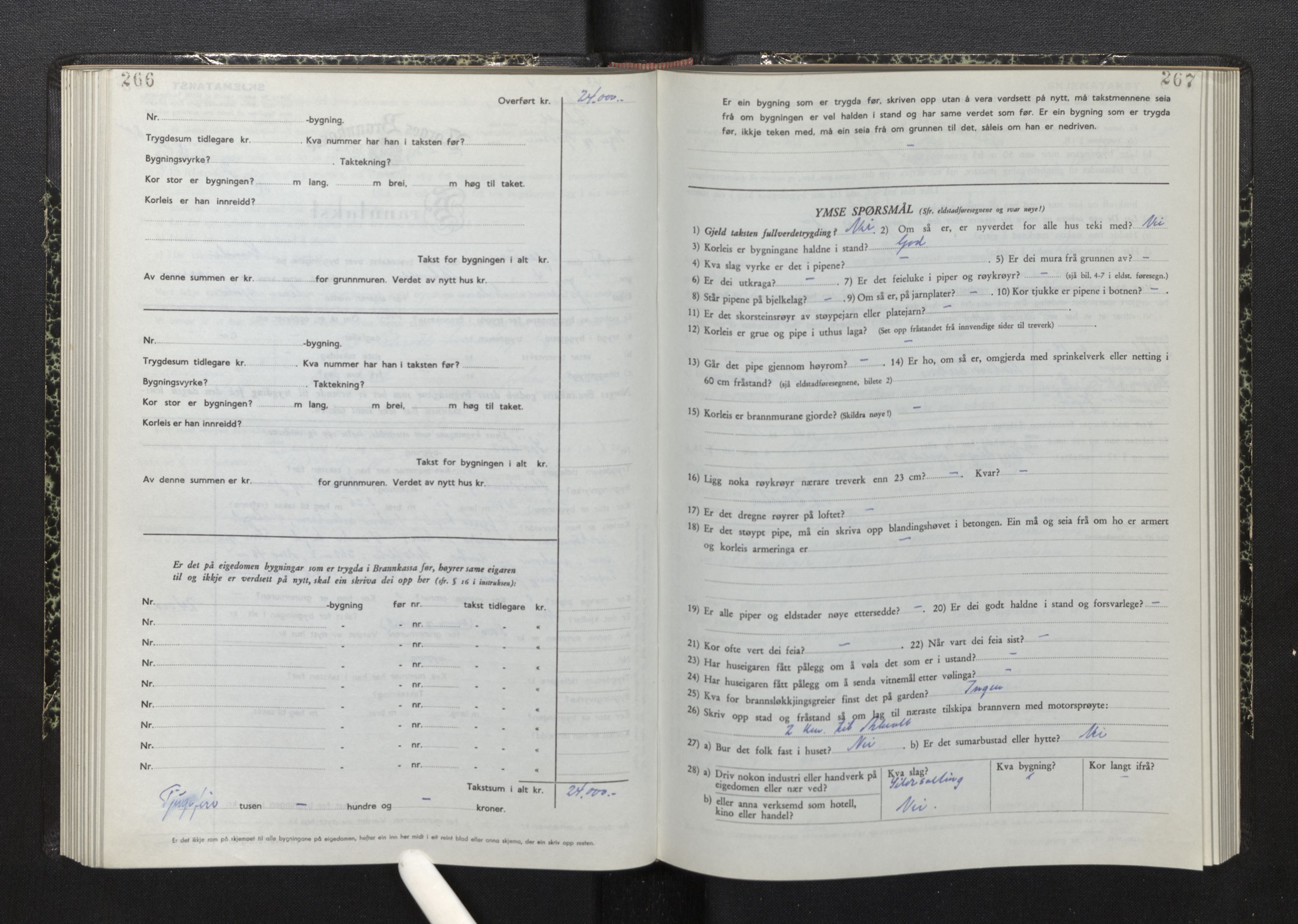 Lensmannen i Askvoll, AV/SAB-A-26301/0012/L0006: Branntakstprotokoll, skjematakst, 1950-1955, s. 266-267