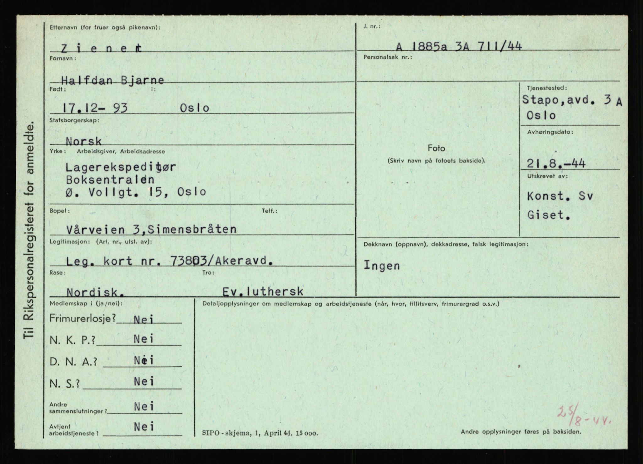 Statspolitiet - Hovedkontoret / Osloavdelingen, AV/RA-S-1329/C/Ca/L0016: Uberg - Øystese, 1943-1945, s. 3324