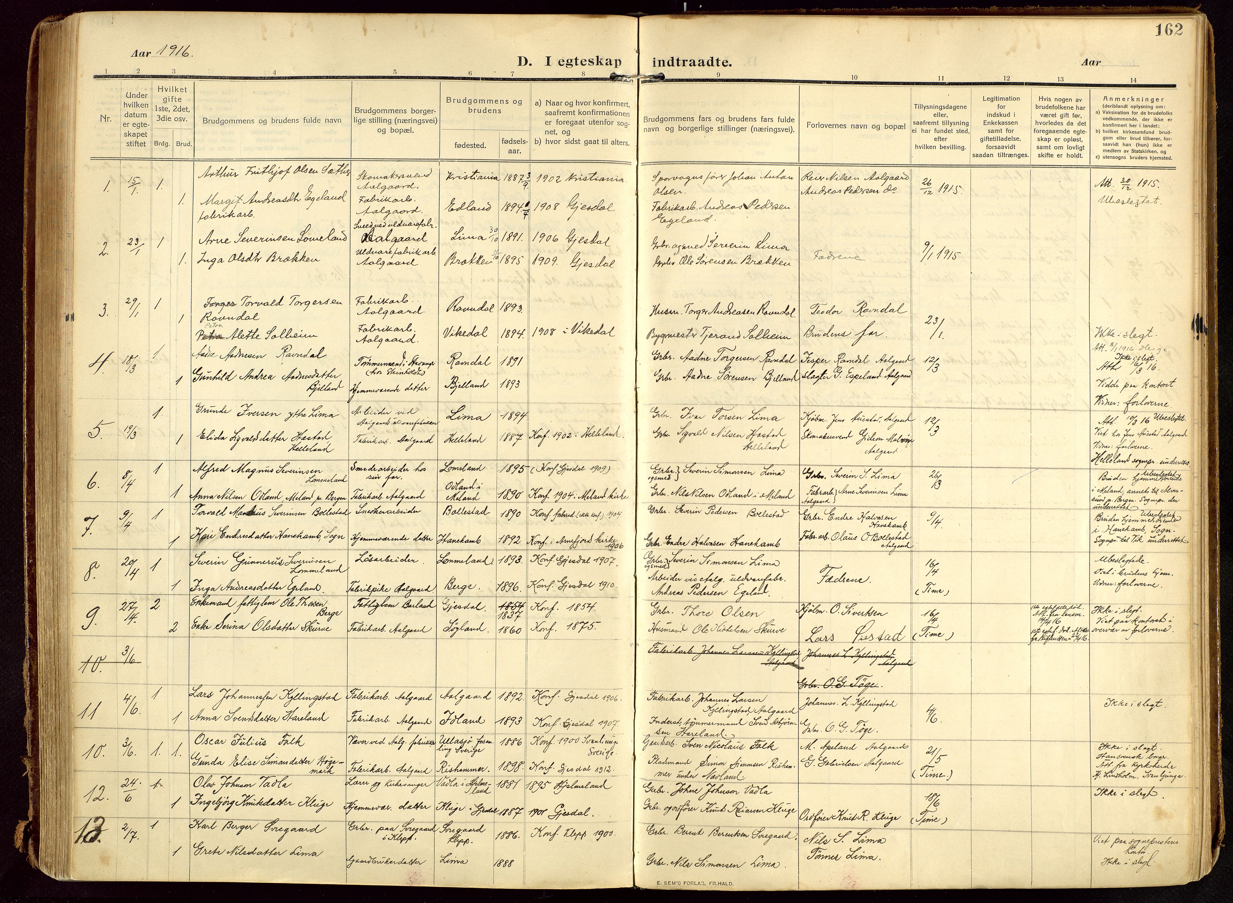 Lye sokneprestkontor, SAST/A-101794/002/B/L0001: Ministerialbok nr. A 13, 1910-1925, s. 162