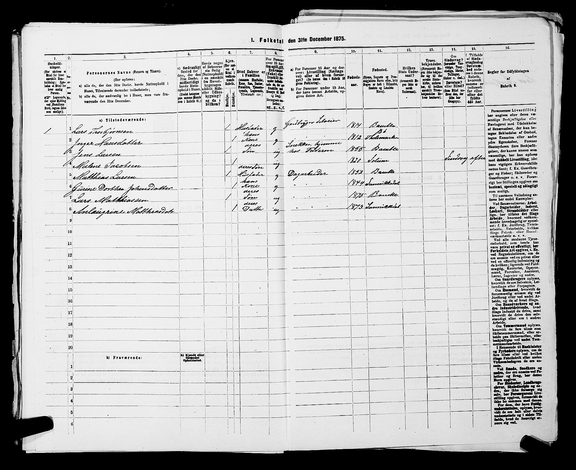 SAKO, Folketelling 1875 for 0814L Bamble prestegjeld, Bamble sokn, 1875, s. 958