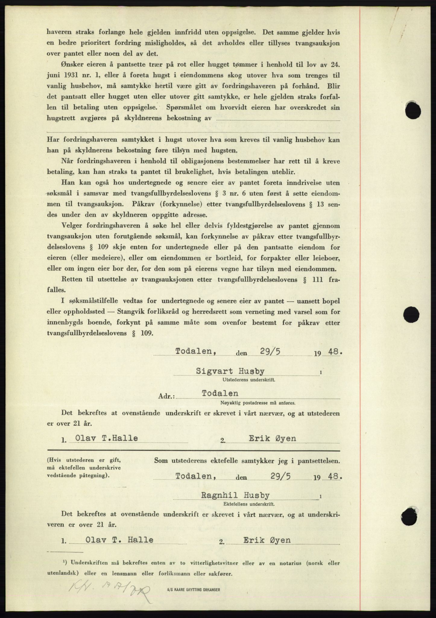 Nordmøre sorenskriveri, AV/SAT-A-4132/1/2/2Ca: Pantebok nr. B99, 1948-1948, Dagboknr: 1766/1948