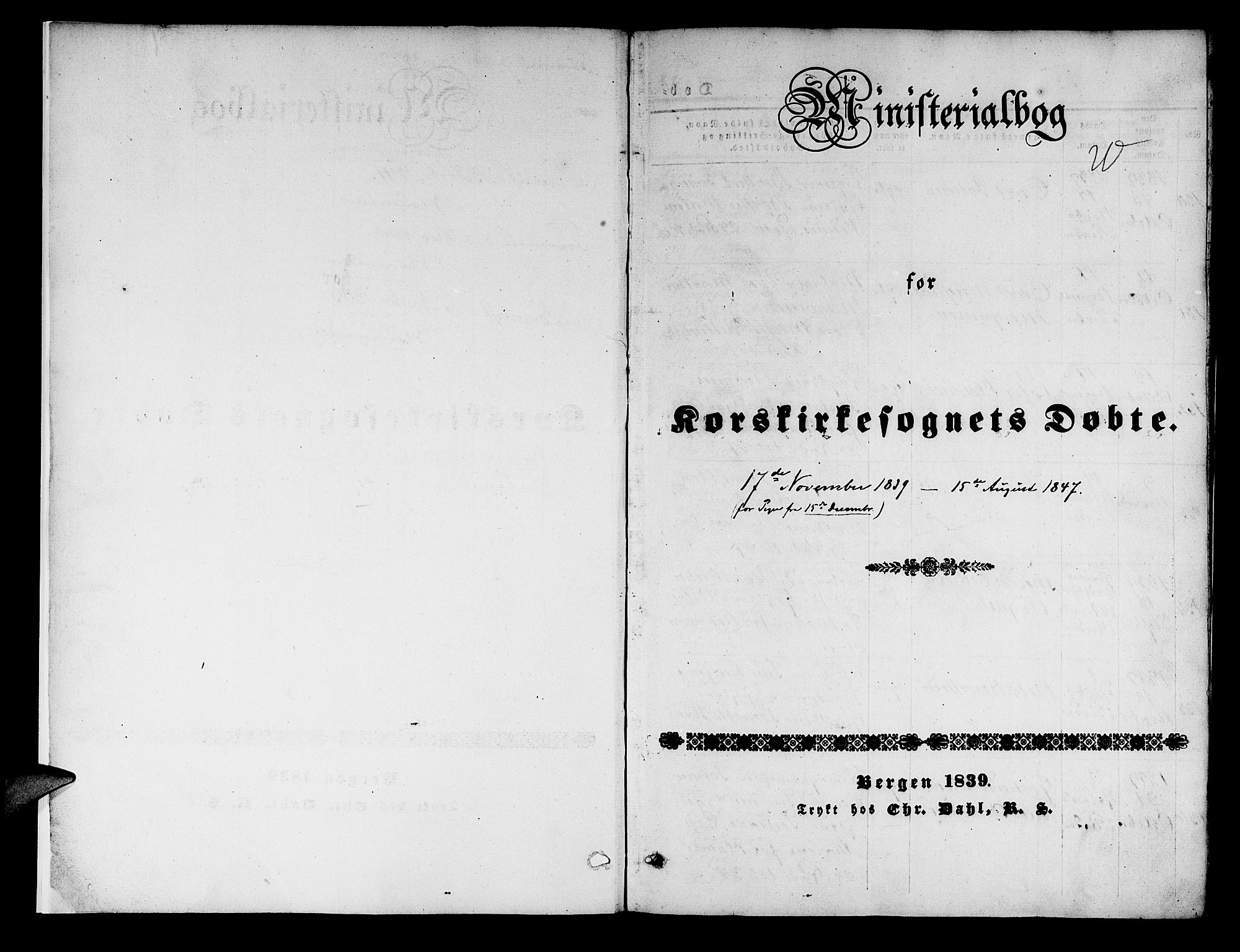 Korskirken sokneprestembete, SAB/A-76101/H/Hab: Klokkerbok nr. B 1, 1839-1847