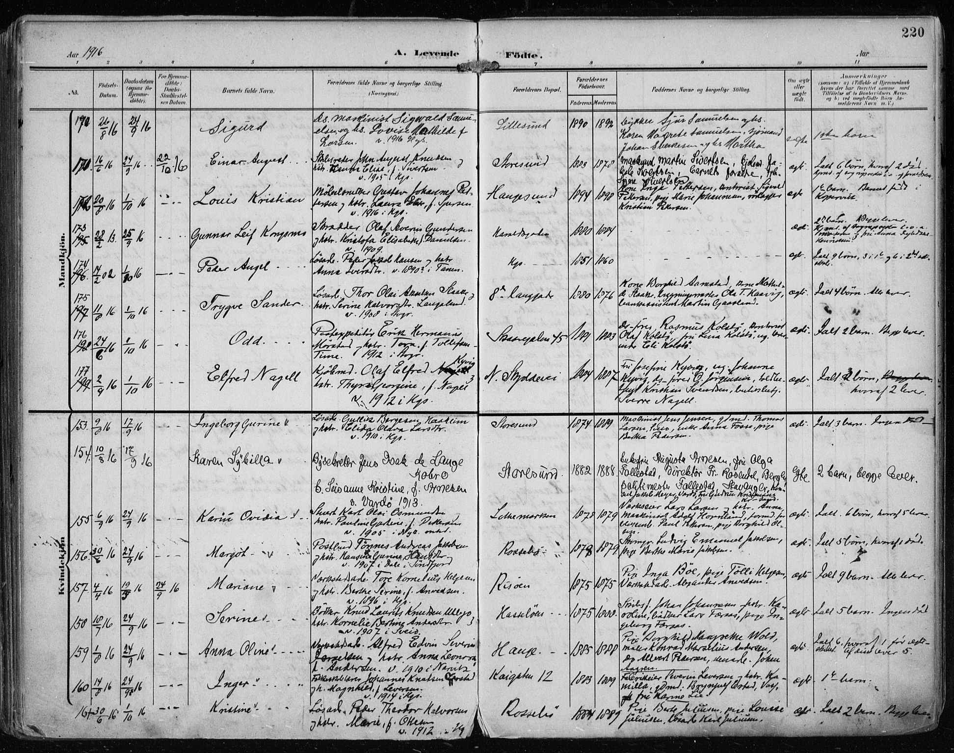 Haugesund sokneprestkontor, AV/SAST-A -101863/H/Ha/Haa/L0008: Ministerialbok nr. A 8, 1908-1921, s. 220