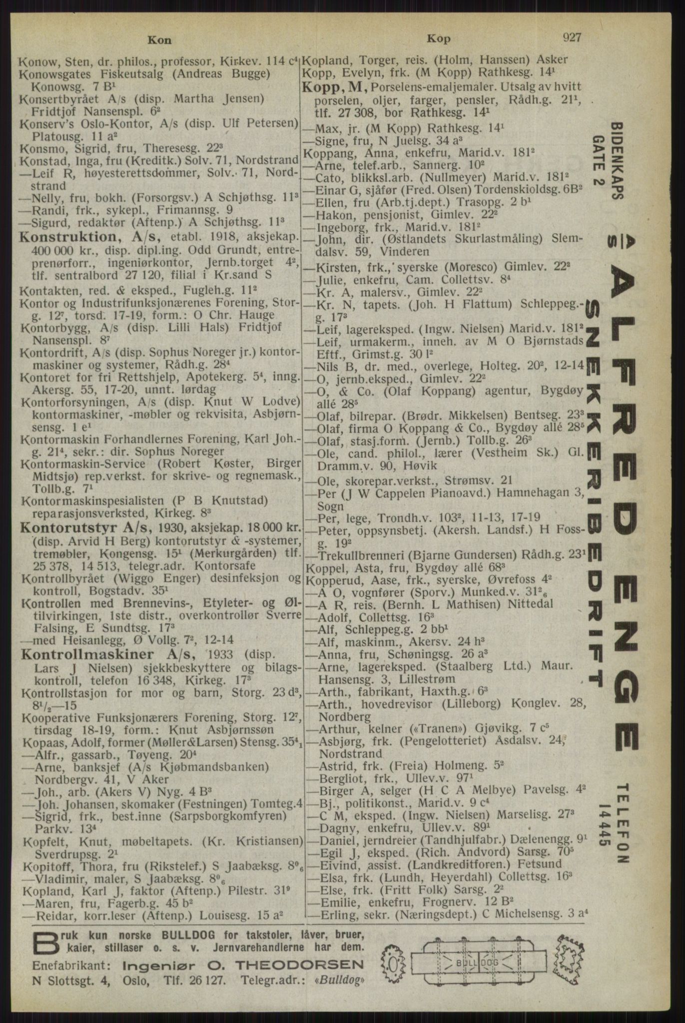 Kristiania/Oslo adressebok, PUBL/-, 1944, s. 927