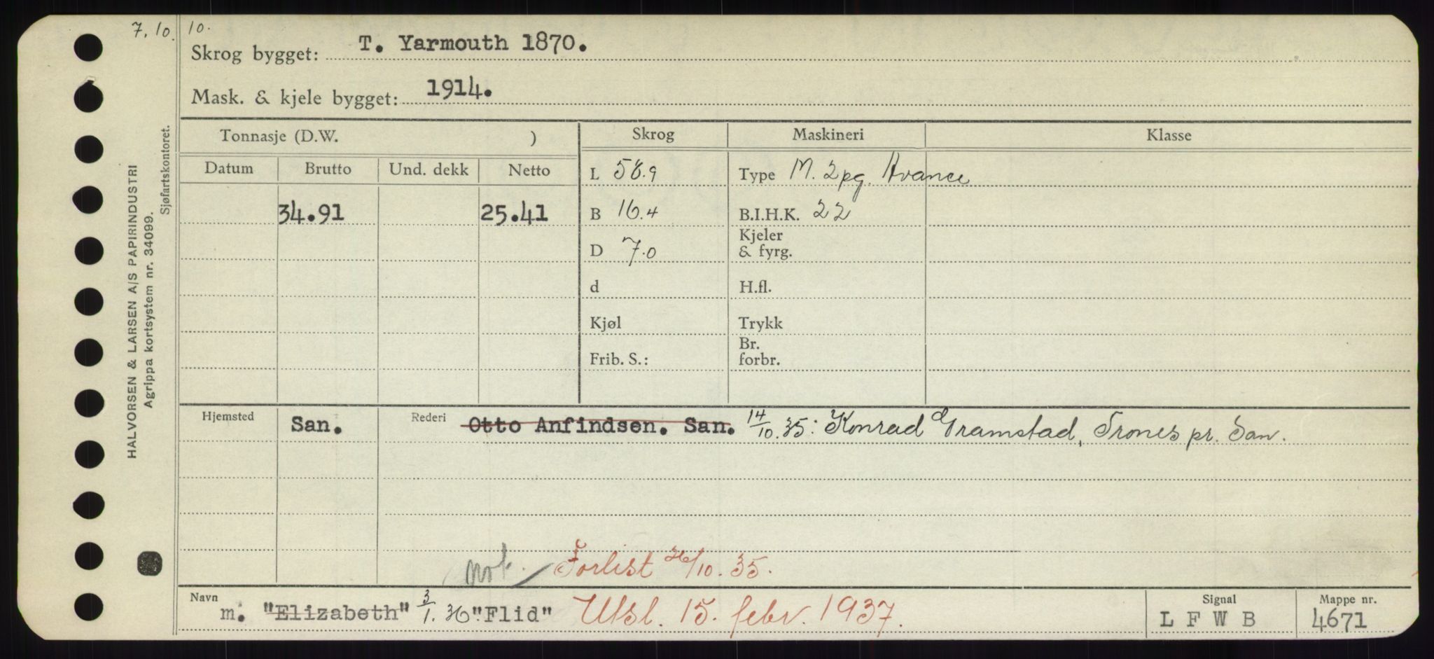 Sjøfartsdirektoratet med forløpere, Skipsmålingen, RA/S-1627/H/Hd/L0011: Fartøy, Fla-Får, s. 23