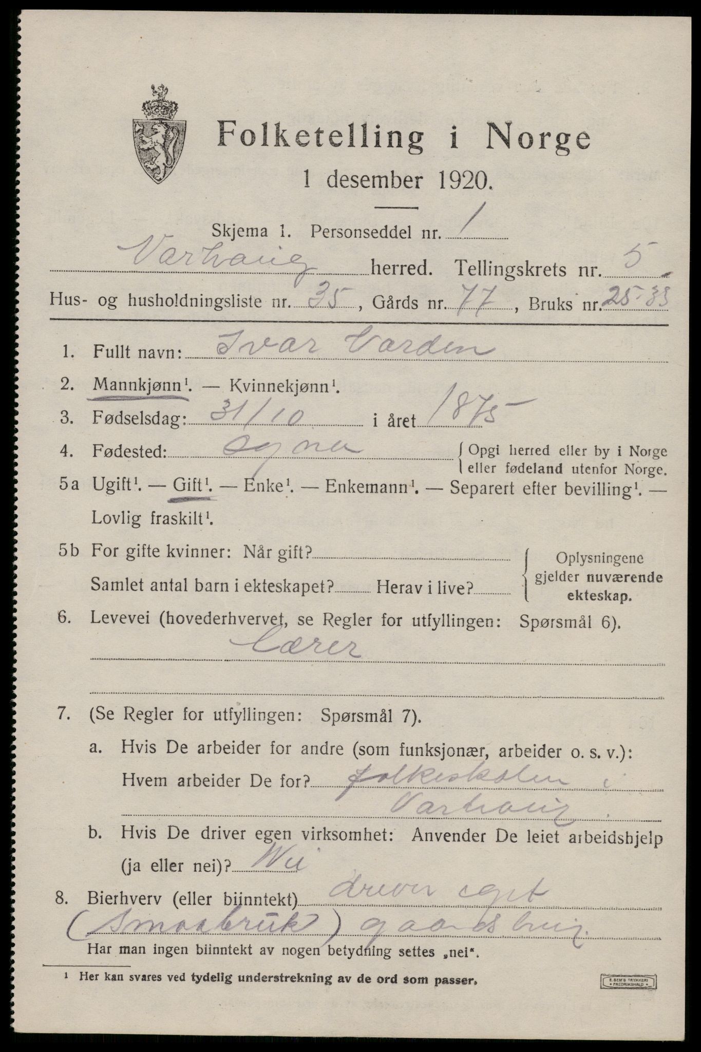 SAST, Folketelling 1920 for 1118 Varhaug herred, 1920, s. 4841