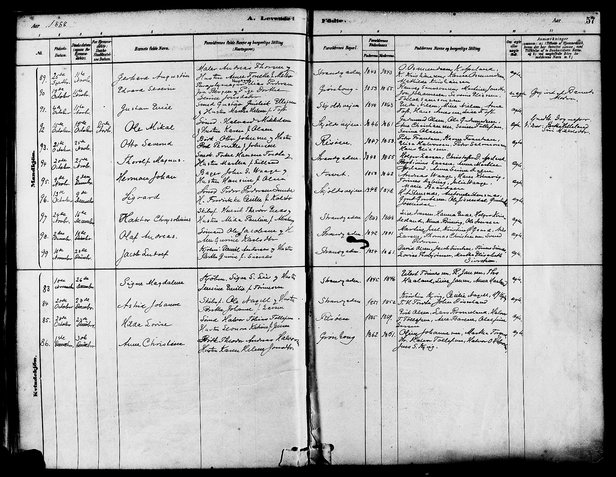 Haugesund sokneprestkontor, AV/SAST-A -101863/H/Ha/Haa/L0003: Ministerialbok nr. A 3, 1885-1890, s. 57