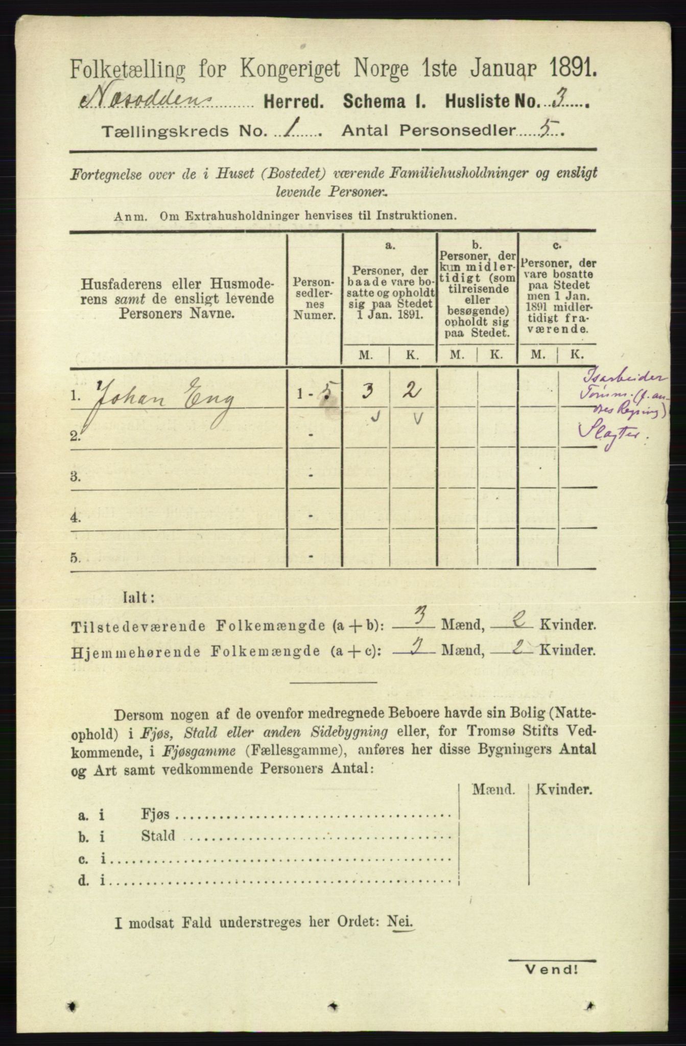 RA, Folketelling 1891 for 0216 Nesodden herred, 1891, s. 19