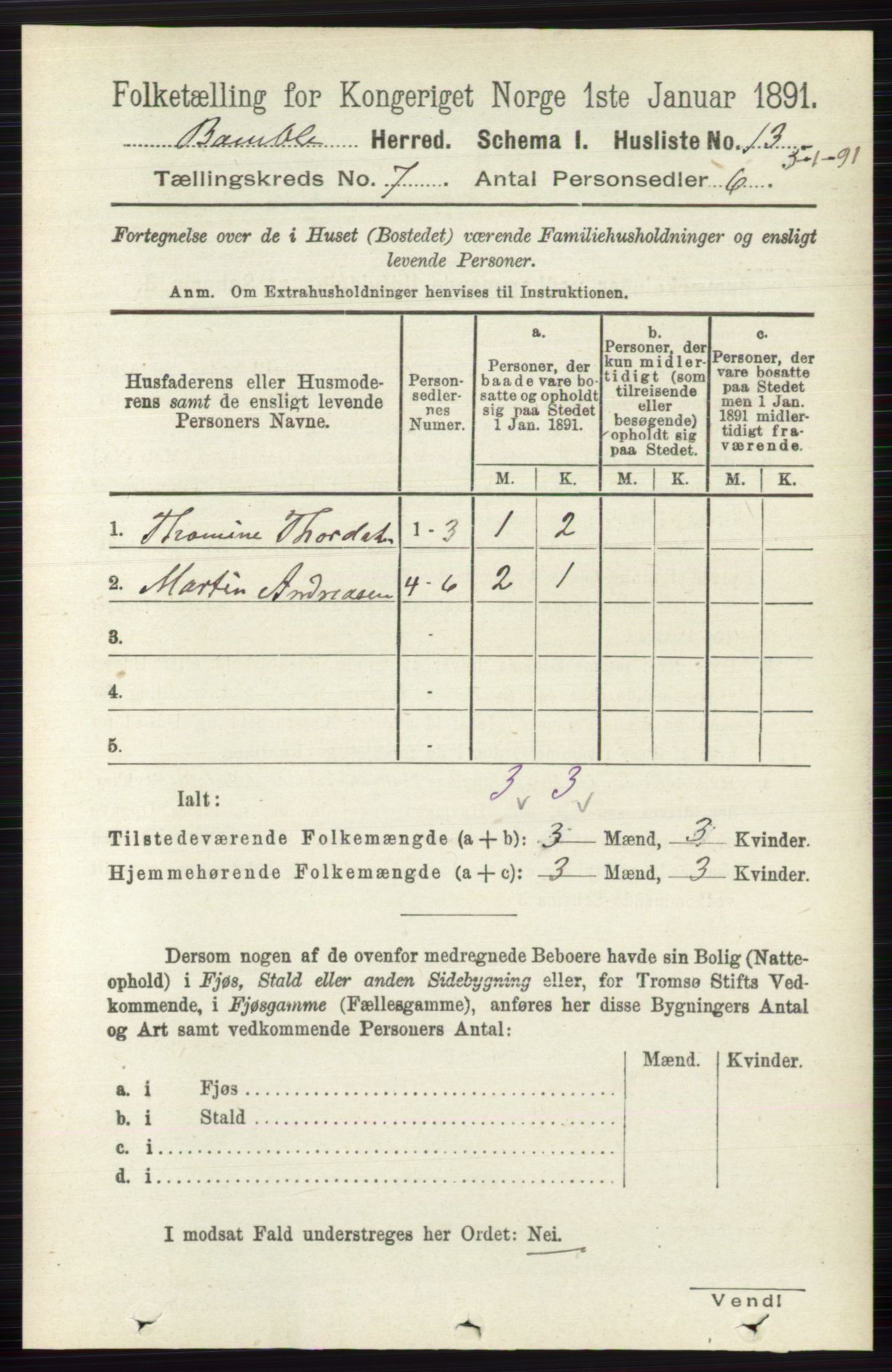 RA, Folketelling 1891 for 0814 Bamble herred, 1891, s. 2906