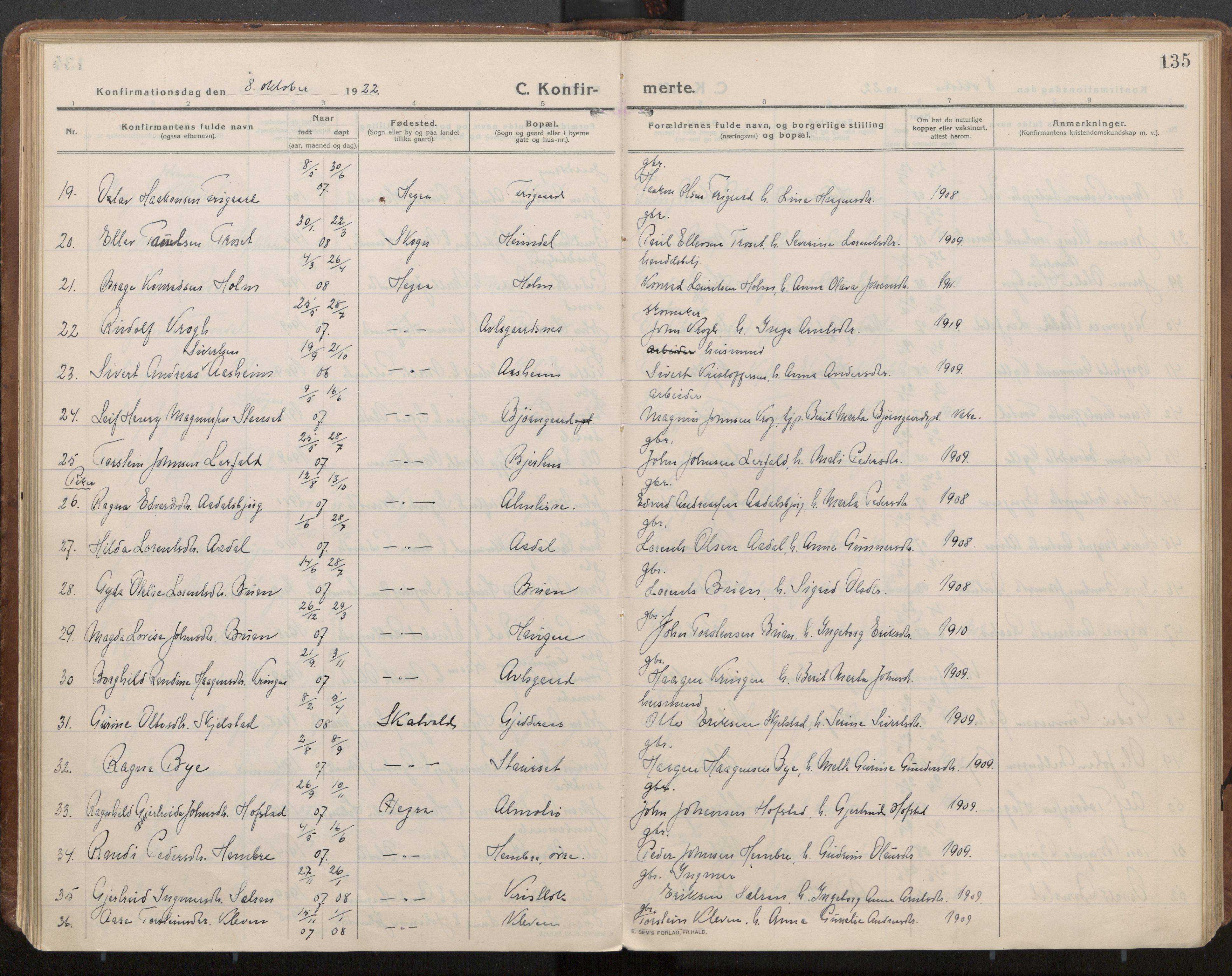 Ministerialprotokoller, klokkerbøker og fødselsregistre - Nord-Trøndelag, SAT/A-1458/703/L0037: Ministerialbok nr. 703A10, 1915-1932, s. 135