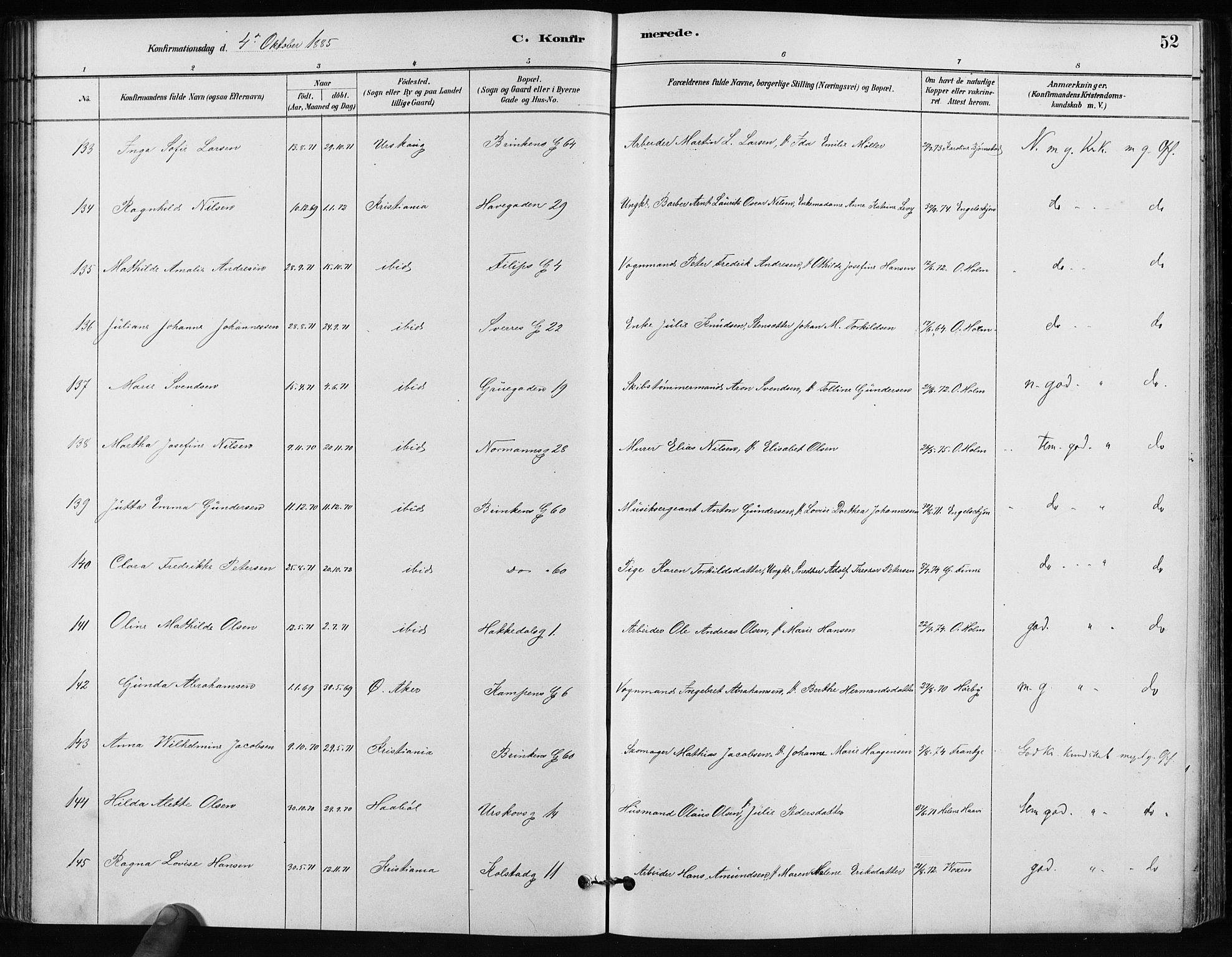 Kampen prestekontor Kirkebøker, AV/SAO-A-10853/F/Fa/L0002: Ministerialbok nr. I 2, 1880-1888, s. 52