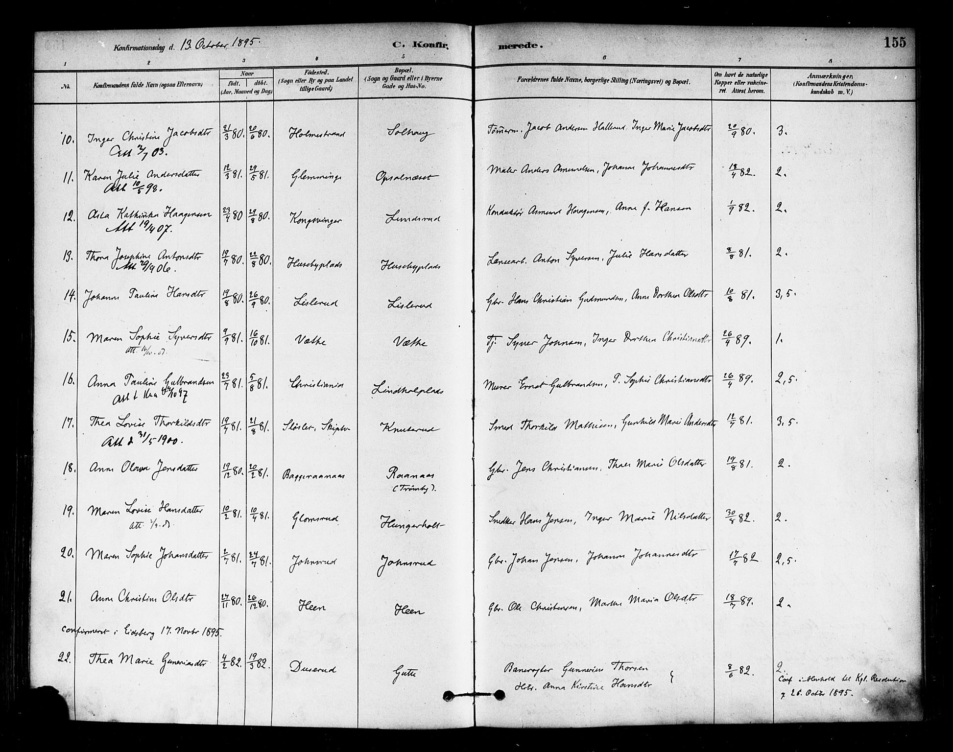 Eidsberg prestekontor Kirkebøker, AV/SAO-A-10905/F/Fa/L0012: Ministerialbok nr. I 12, 1879-1901, s. 155