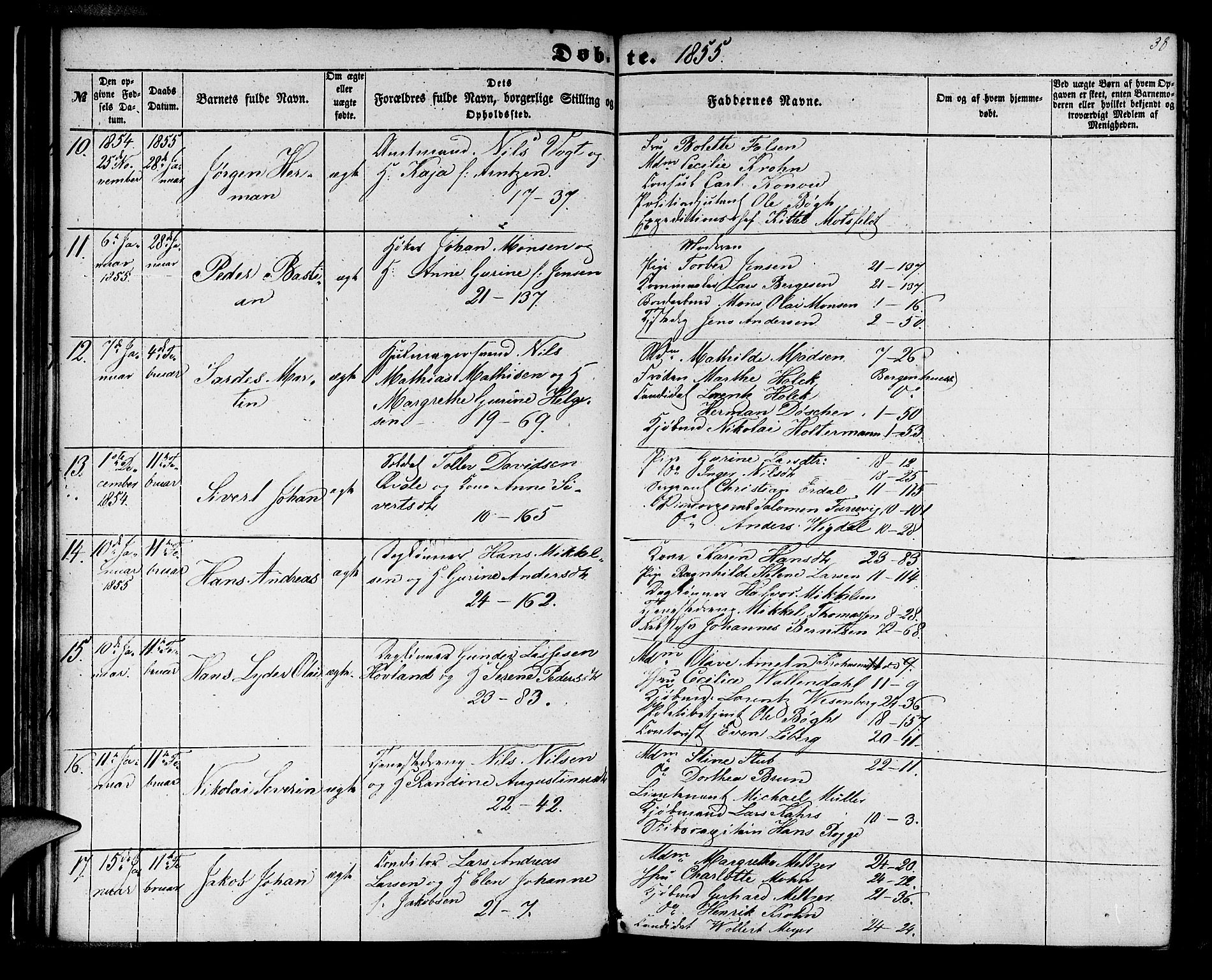 Korskirken sokneprestembete, AV/SAB-A-76101/H/Hab: Klokkerbok nr. B 3, 1853-1858, s. 38